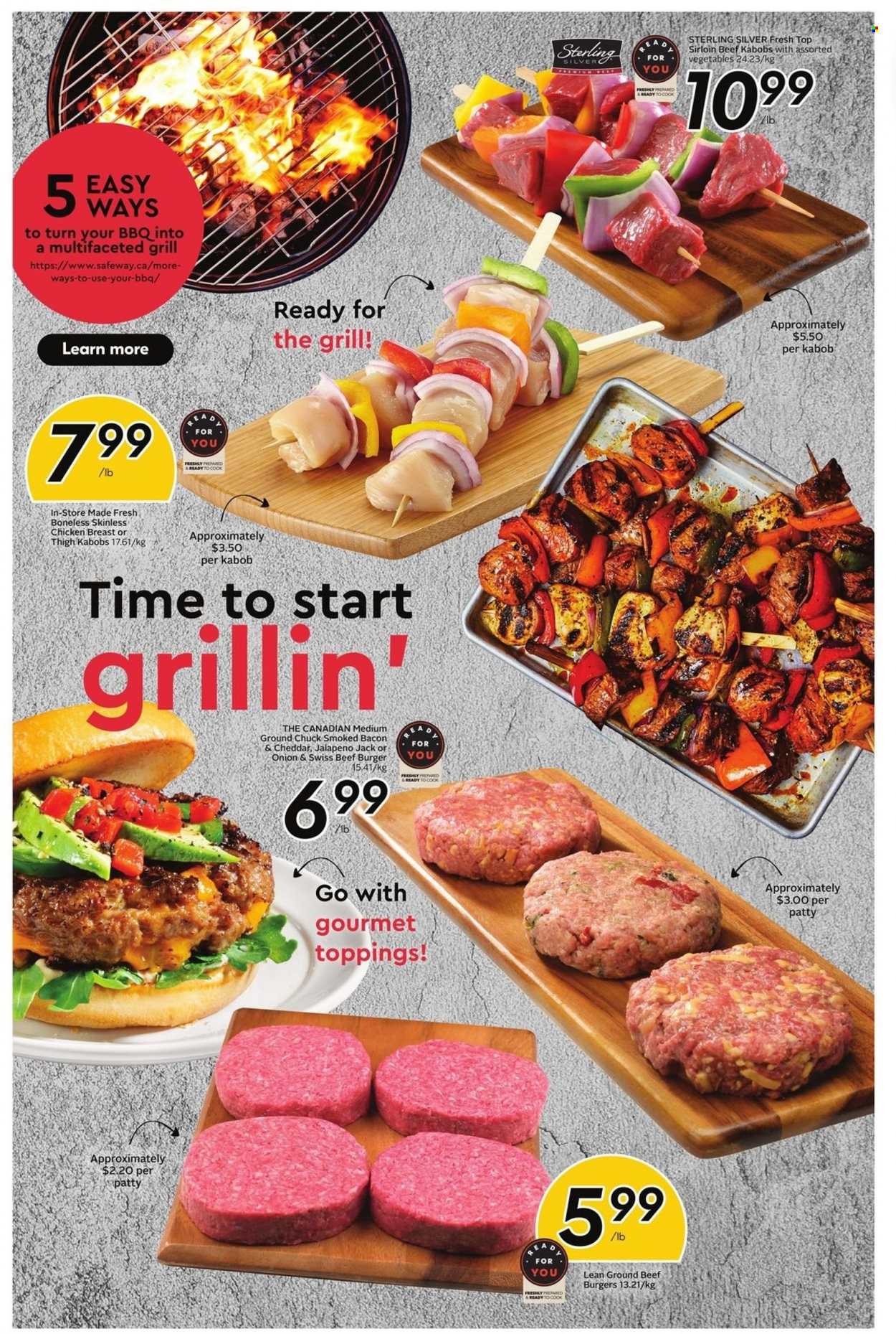 thumbnail - Safeway Flyer - March 23, 2023 - March 29, 2023 - Sales products - jalapeño, hamburger, beef burger, bacon, chicken breasts, chicken, beef meat, ground beef, ground chuck, grill. Page 8.