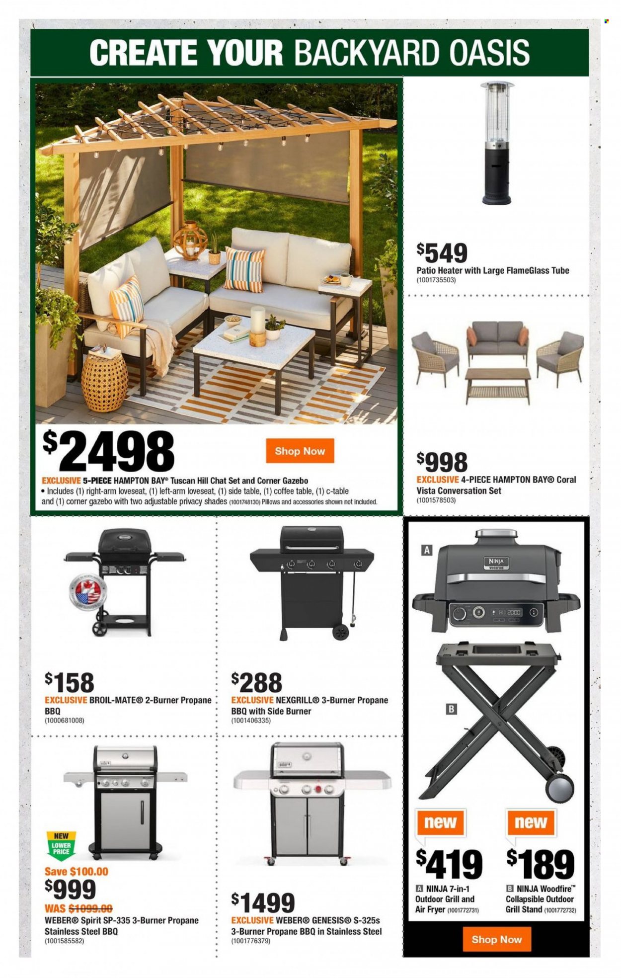 thumbnail - The Home Depot Flyer - March 23, 2023 - March 29, 2023 - Sales products - pillow, table, loveseat, coffee table, sidetable, c-table, heater, gazebo, Weber. Page 7.