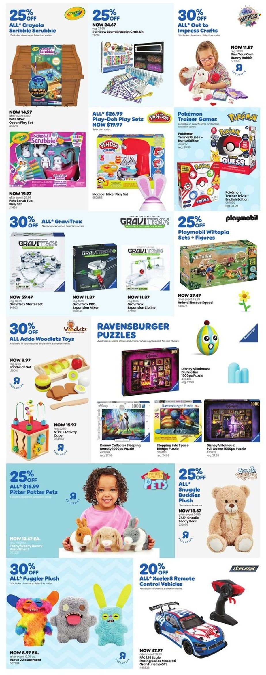 thumbnail - Toys''R''Us Flyer - March 23, 2023 - April 05, 2023 - Sales products - Disney, Guess, Pokémon, rabbit, Rainbow Loom, play set, toys, Ravensburger, teddy, Play-doh, Playmobil, puzzle, gravitrax. Page 5.