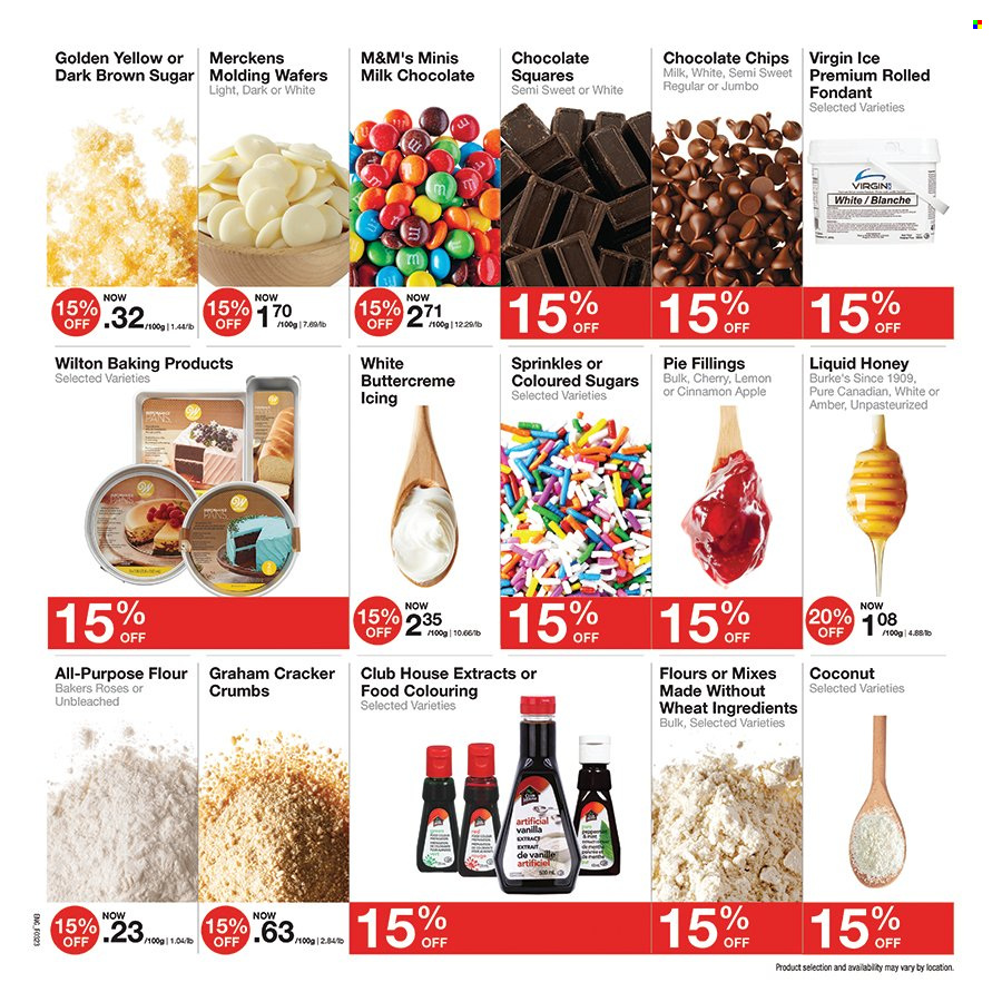 thumbnail - Bulk Barn Flyer - March 23, 2023 - April 09, 2023 - Sales products - cherries, coconut, milk chocolate, wafers, crackers, cane sugar, flour, cinnamon, honey, Bakers, M&M's. Page 3.