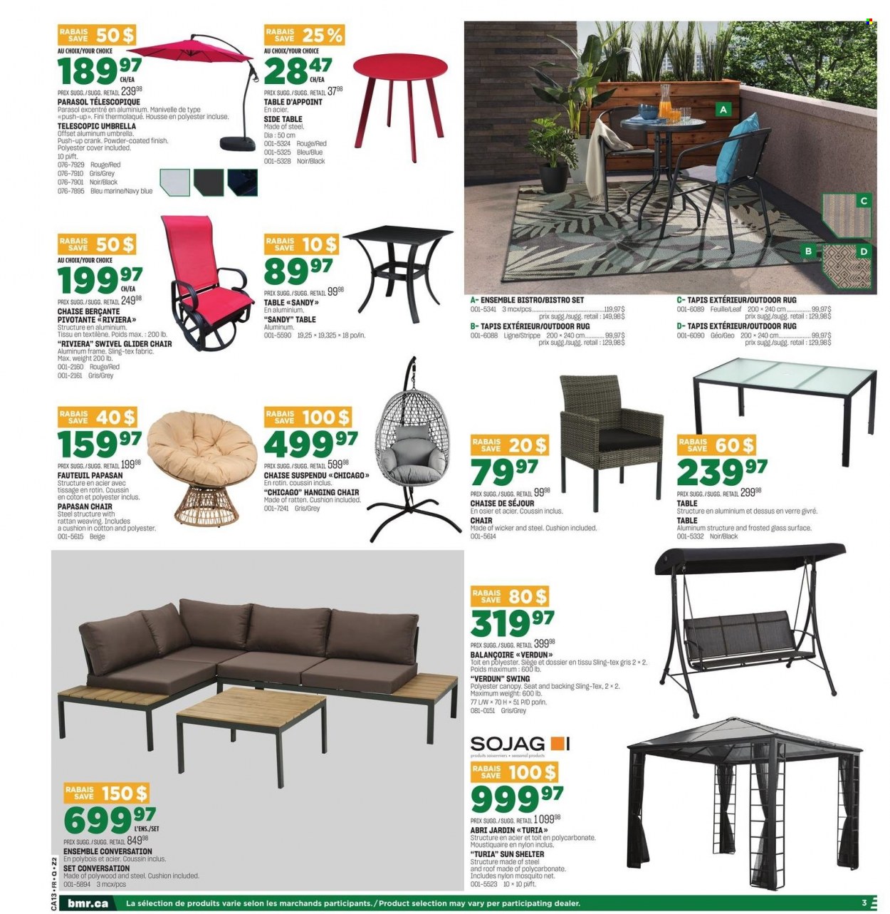 thumbnail - BMR Flyer - March 23, 2023 - March 29, 2023 - Sales products - cushion, table, chair, sidetable, rug, umbrella, sun shade. Page 3.