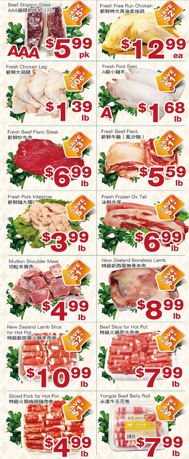 thumbnail - First Choice Supermarket Flyer - March 24, 2023 - March 30, 2023 - Sales products - chicken legs, chicken, beef meat, steak, striploin steak, flank steak, pork meat, mutton meat. Page 2.