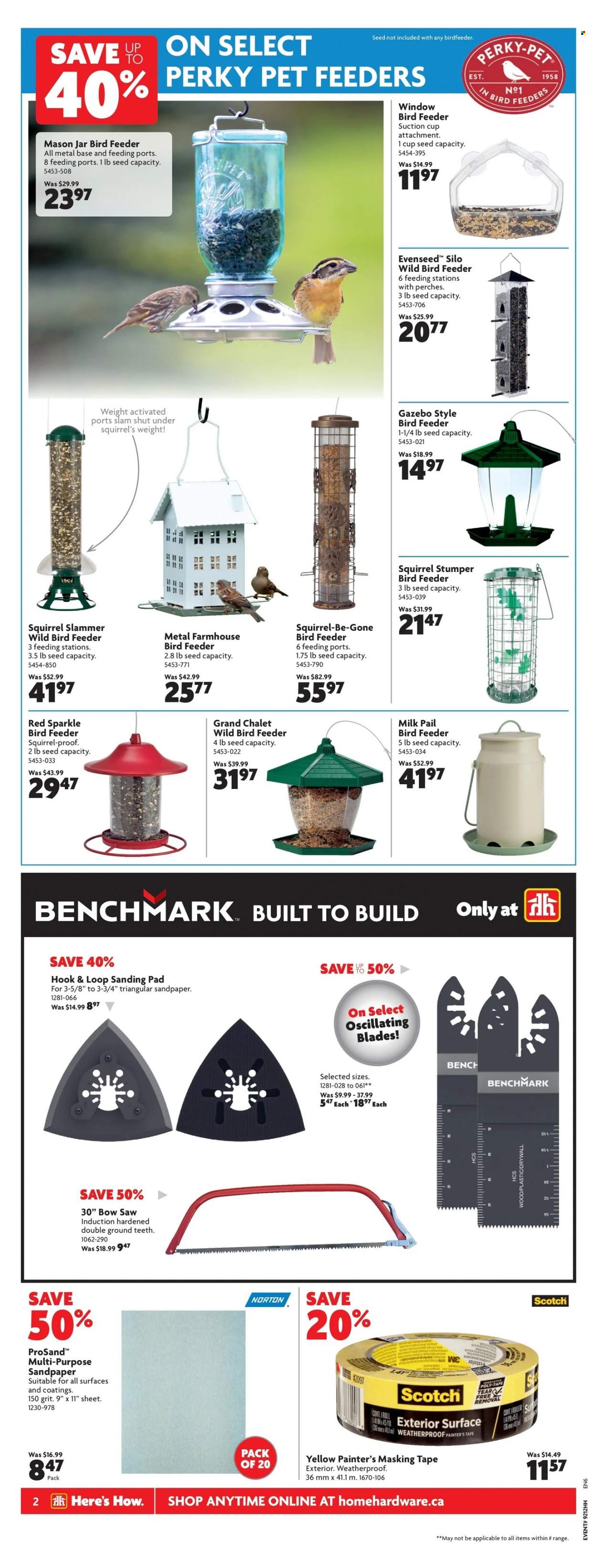 thumbnail - Home Hardware Flyer - March 23, 2023 - March 29, 2023 - Sales products - bench, masking tape, saw, bowsaw, sanding pad, gazebo, plant seeds. Page 3.