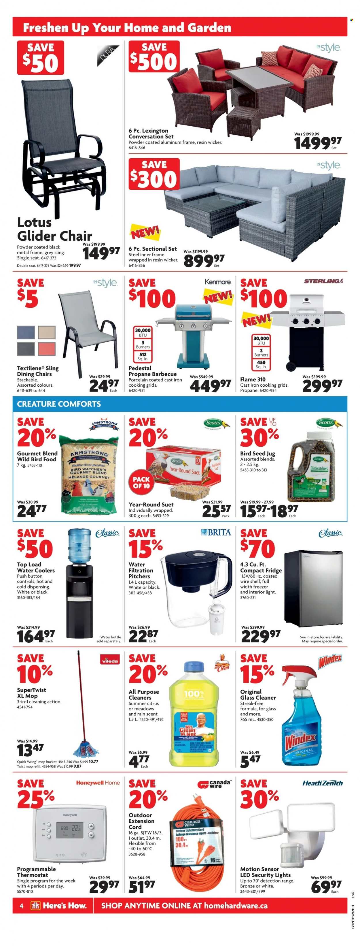 thumbnail - Home Hardware Flyer - March 23, 2023 - March 29, 2023 - Sales products - Windex, cleaner, glass cleaner, Vileda, water filter, Honeywell, chair, 6-piece sectional, Lotus, metal frame, extension cord, plant seeds. Page 5.