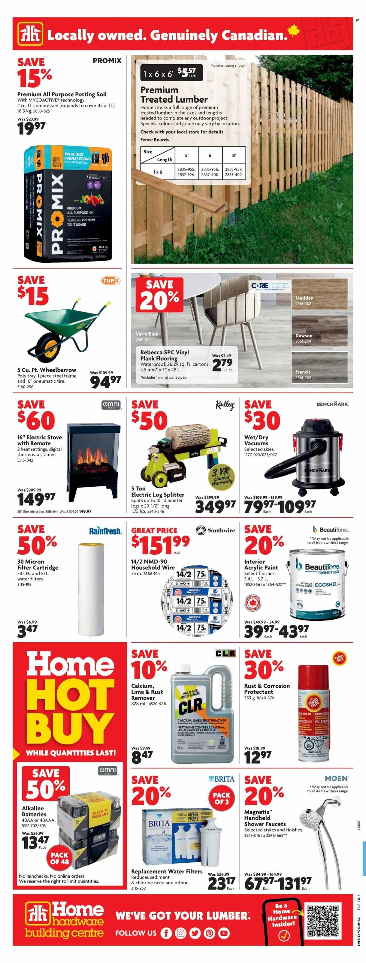thumbnail - Home Hardware Building Centre Flyer - March 23, 2023 - March 29, 2023 - Sales products - paint, timer, stove, flooring, vinyl, log splitter, wheelbarrow, battery. Page 2.