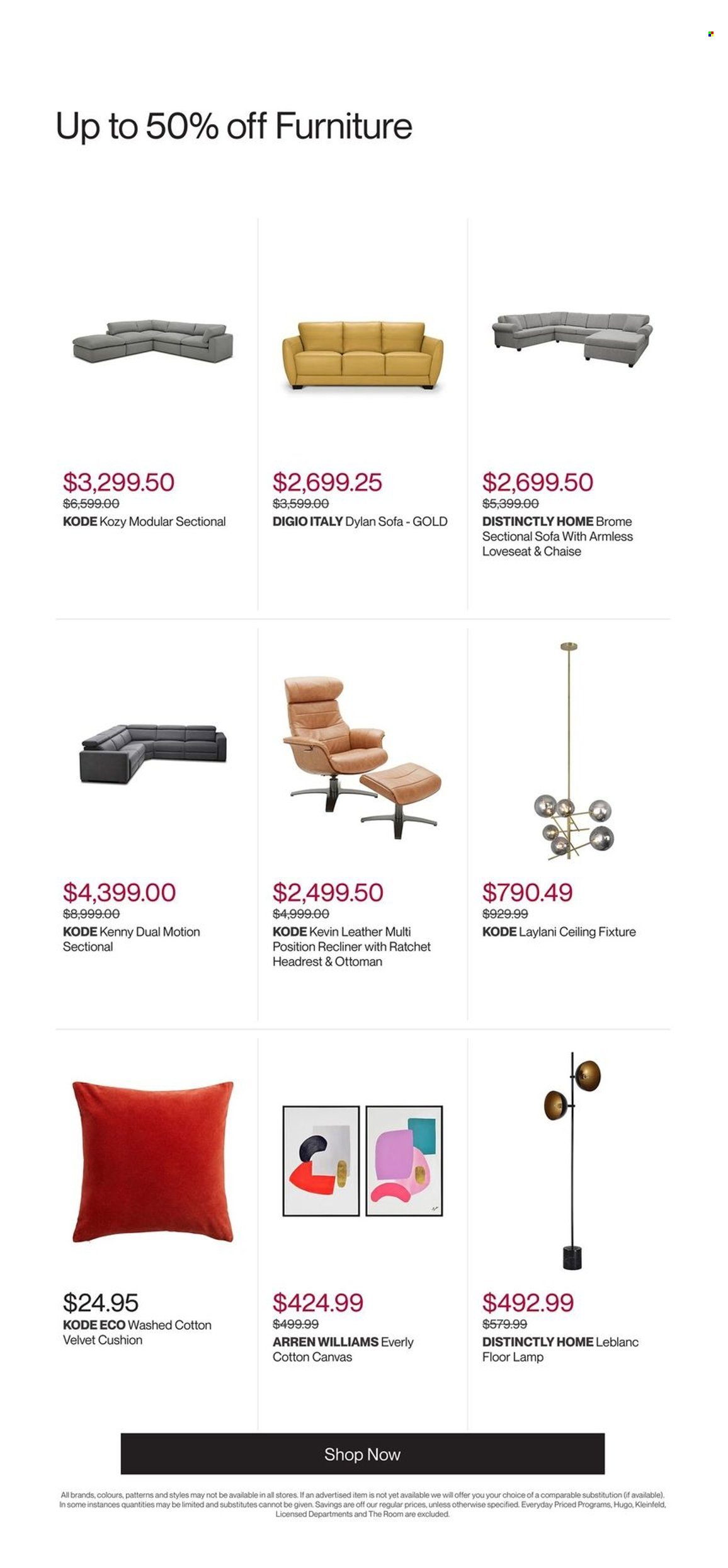 thumbnail - Hudson's Bay Flyer - March 24, 2023 - March 30, 2023 - Sales products - canvas, cushion, loveseat, sofa, recliner chair, ottoman. Page 4.