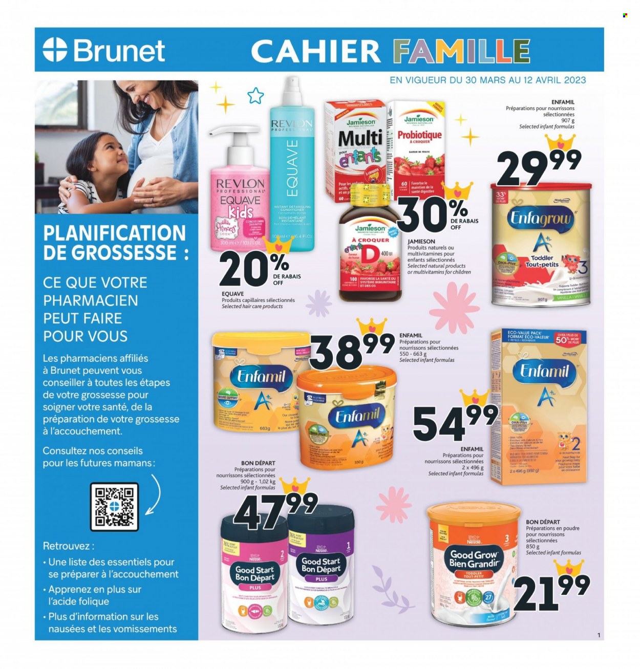 thumbnail - Brunet Flyer - March 30, 2023 - April 12, 2023 - Sales products - Mars, Digestive, conditioner, Revlon, multivitamin, calcium, Nestlé. Page 1.