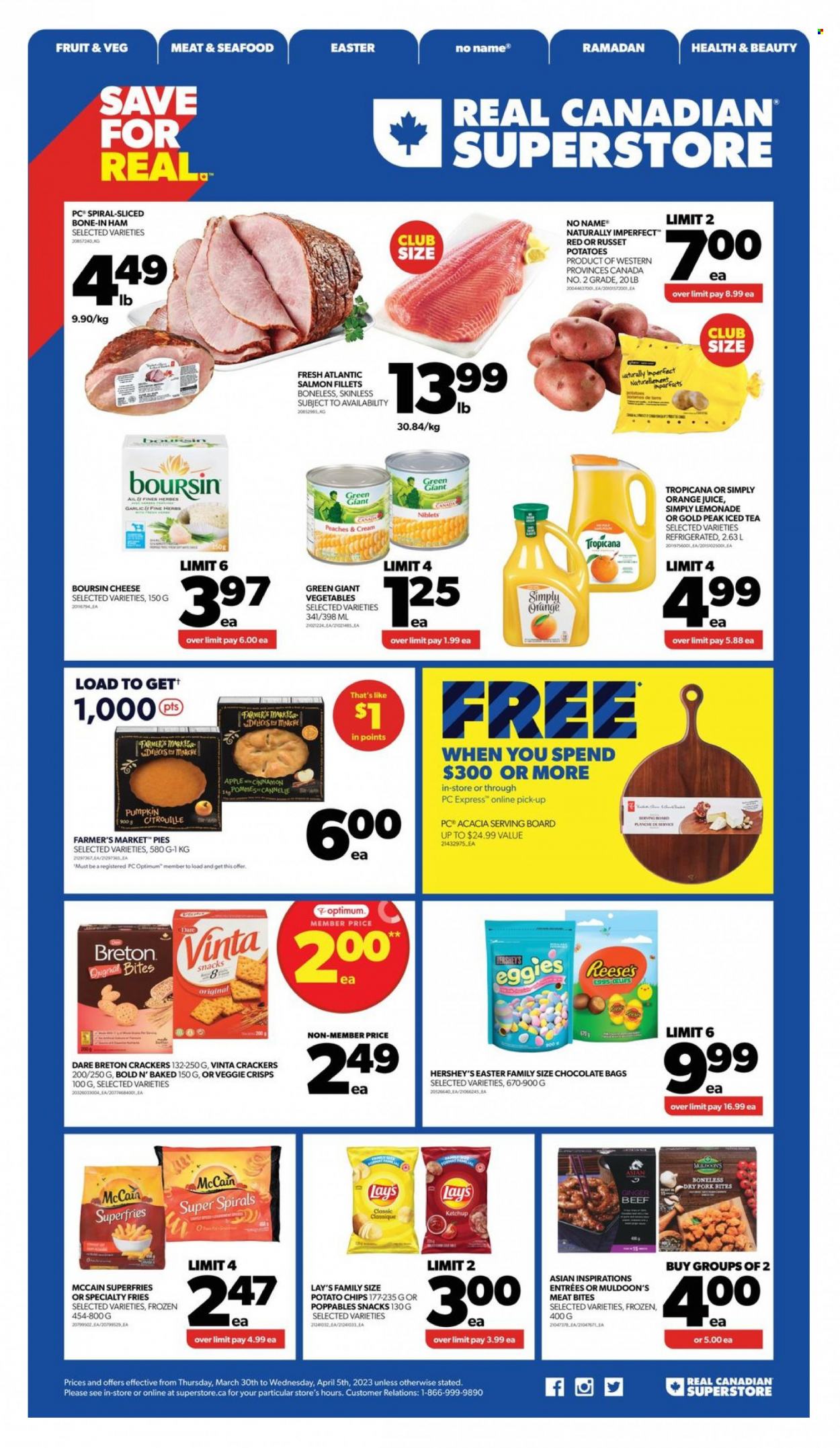 thumbnail - Circulaire Real Canadian Superstore - 30 Mars 2023 - 05 Avril 2023 - Produits soldés - ail, citrouille, pommes, McCain, chips, crackers, Lay’s, cannelle, Apple, Boursin, Tropicana. Page 1.
