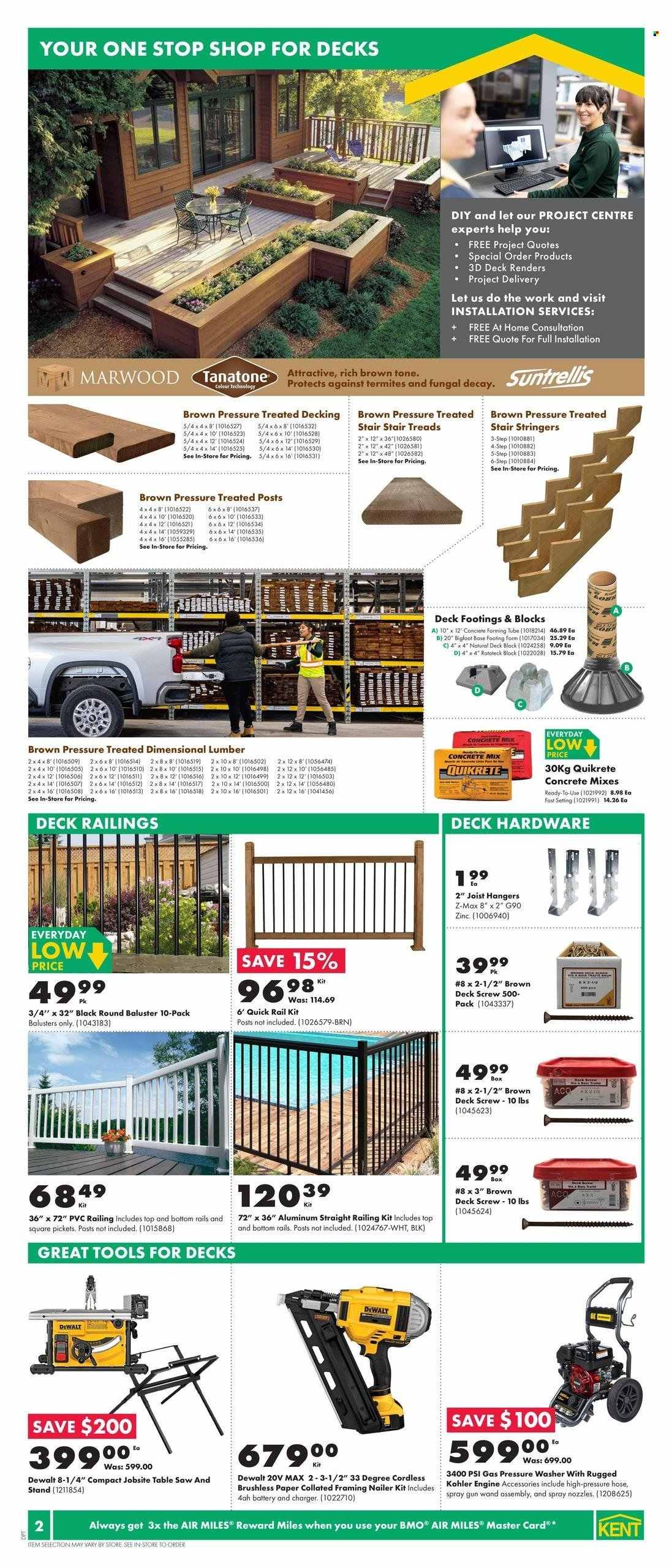 thumbnail - Kent Flyer - March 30, 2023 - April 05, 2023 - Sales products - hanger, spray gun, paper, table, concrete mix, DeWALT, saw, table saw, nailer, pressure washer. Page 2.
