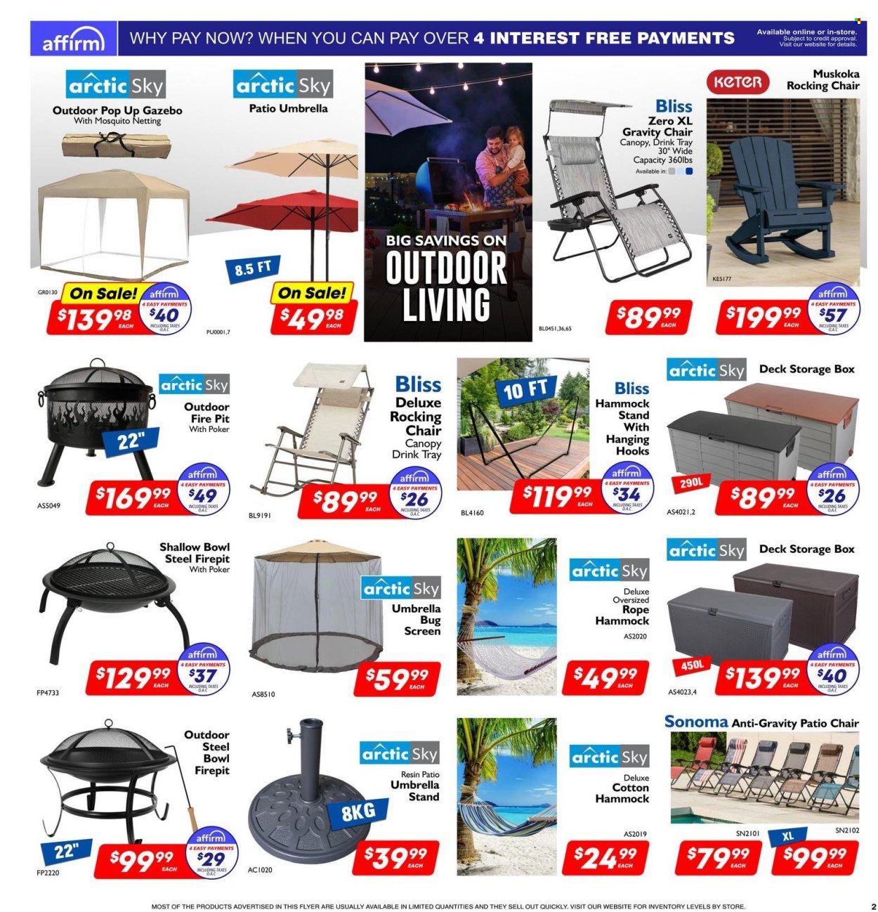 thumbnail - Factory Direct Flyer - March 29, 2023 - April 04, 2023 - Sales products - chair, hook, tray, bowl, rocking chair, storage box, fire bowl, hammock, garden storage box. Page 2.
