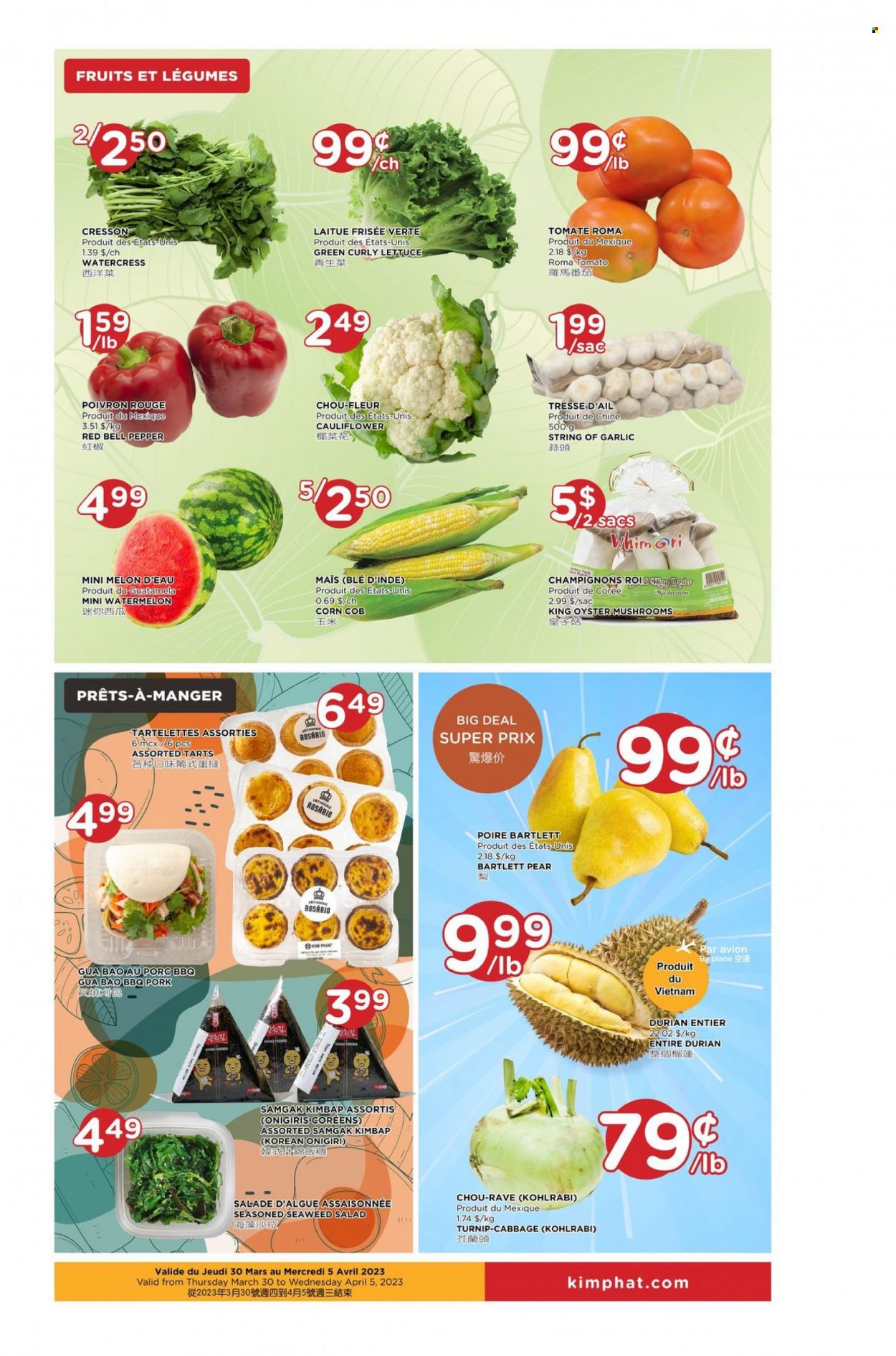 thumbnail - Circulaire Kim Phat - 30 Mars 2023 - 05 Avril 2023 - Produits soldés - tartelettes, salade, chou-fleur, poivrons, frisée, maïs, melon, champignon. Page 3.
