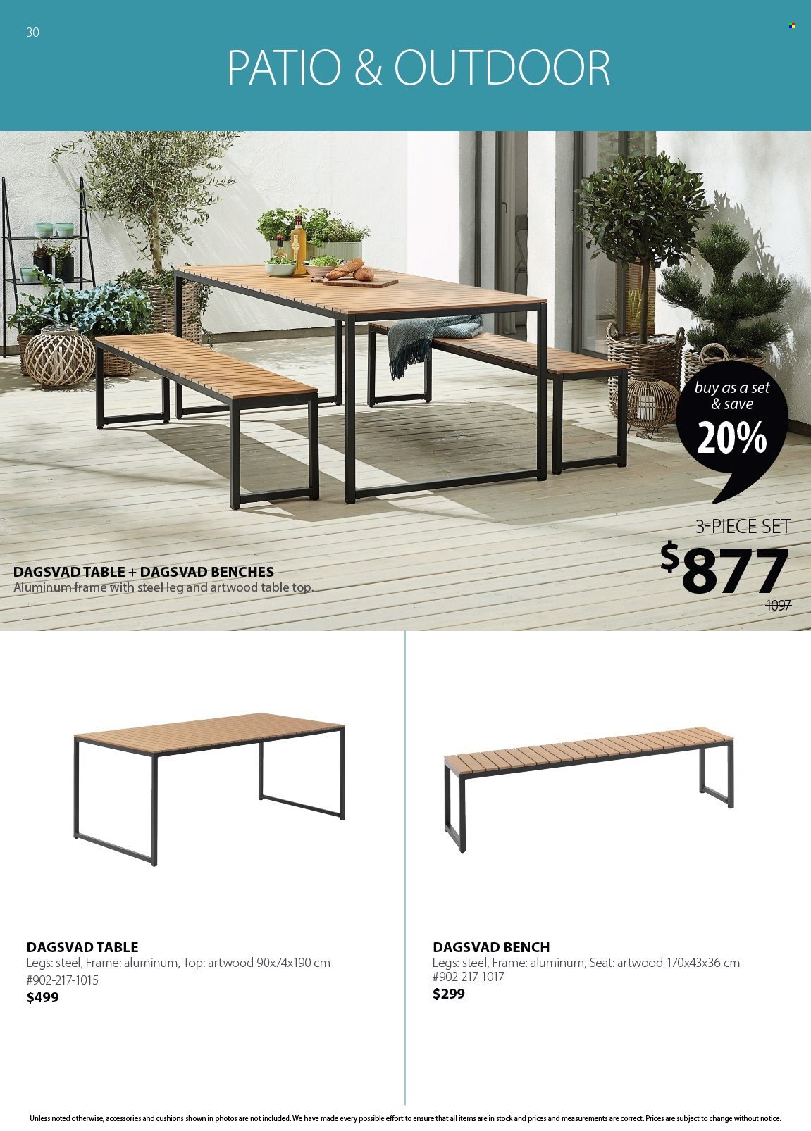 thumbnail - JYSK Flyer - Sales products - cushion, table, bench. Page 30.