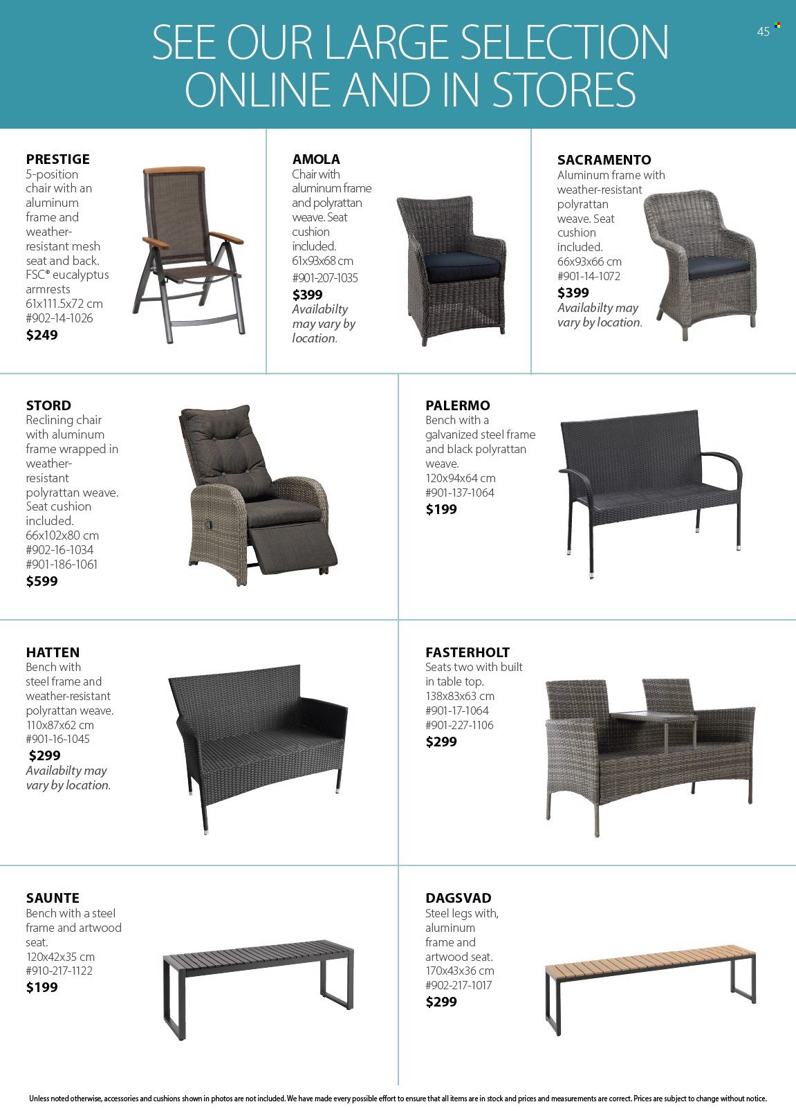 thumbnail - JYSK Flyer - Sales products - cushion, table, chair, bench. Page 45.