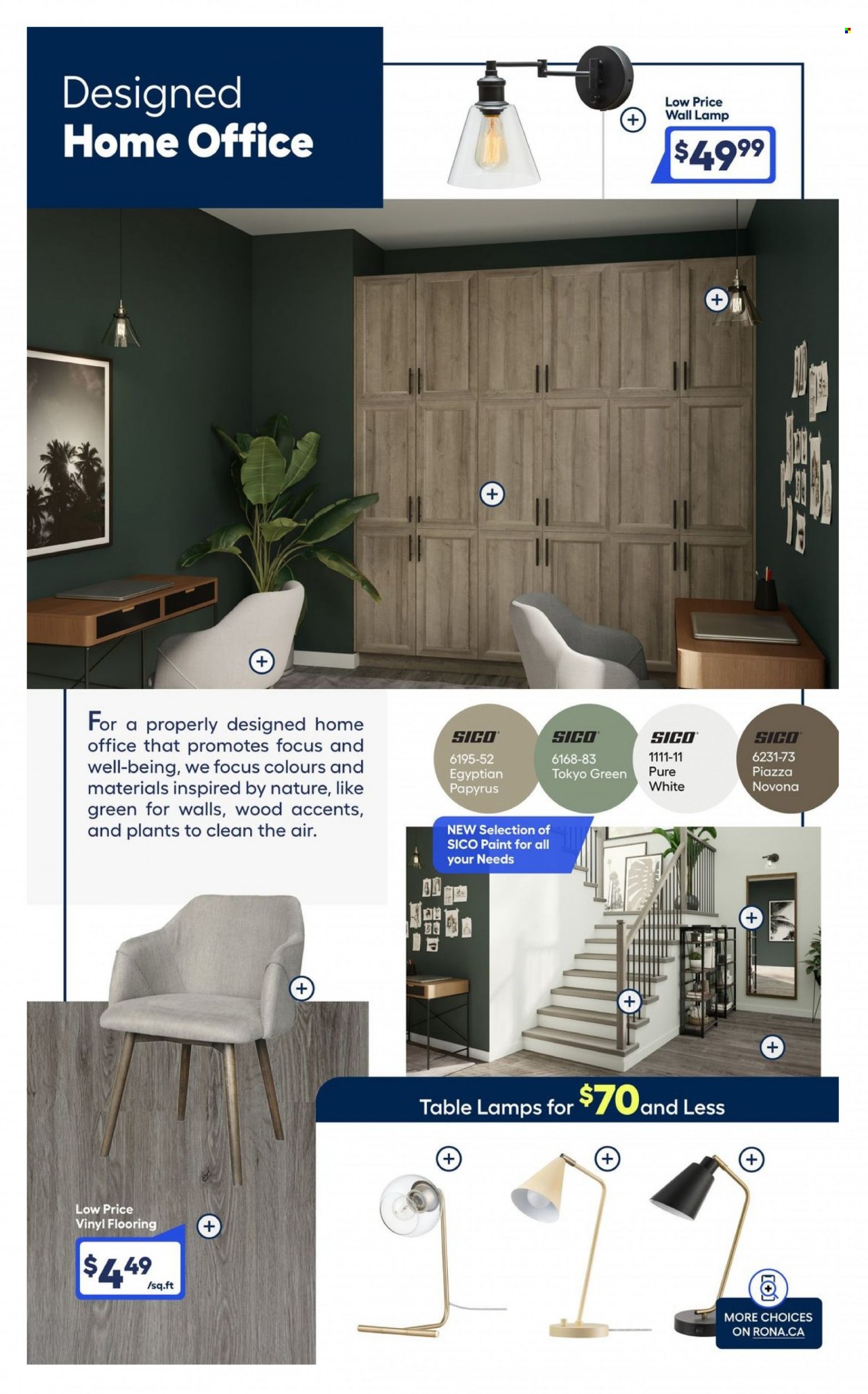 thumbnail - RONA Flyer - February 02, 2023 - July 19, 2023 - Sales products - table, paint, lamp, wall lamp, flooring. Page 8.