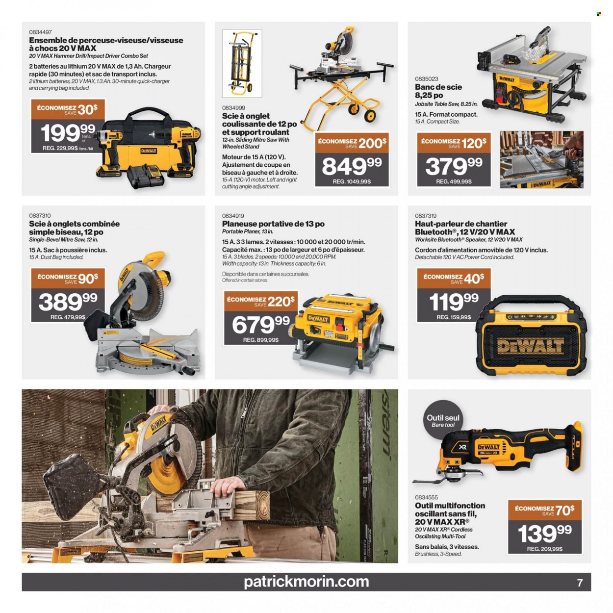 thumbnail - Patrick Morin Flyer - May 18, 2023 - June 14, 2023 - Sales products - battery, table, DeWALT, drill, impact driver, hammer drill, saw, planer, table saw, multi-tool. Page 7.