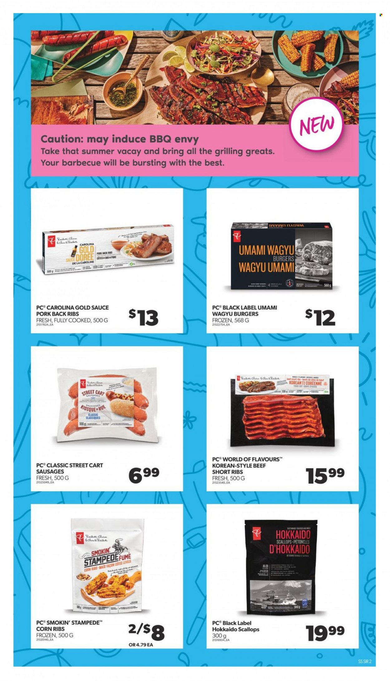 thumbnail - Real Canadian Superstore Flyer - May 18, 2023 - July 12, 2023 - Sales products - corn, hokkaido, scallops, hamburger, sauce, sausage, beef ribs, ribs, pork meat, pork ribs, pork back ribs. Page 2.