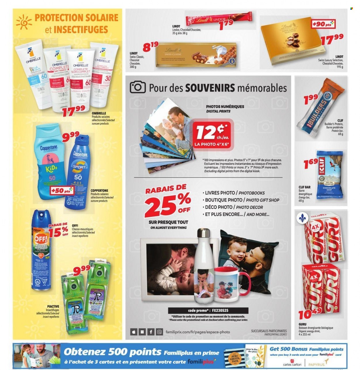 thumbnail - Familiprix Flyer - May 25, 2023 - May 31, 2023 - Sales products - chocolate chips, protein bar, toor dal, energy drink, Lindt, Lindor. Page 13.