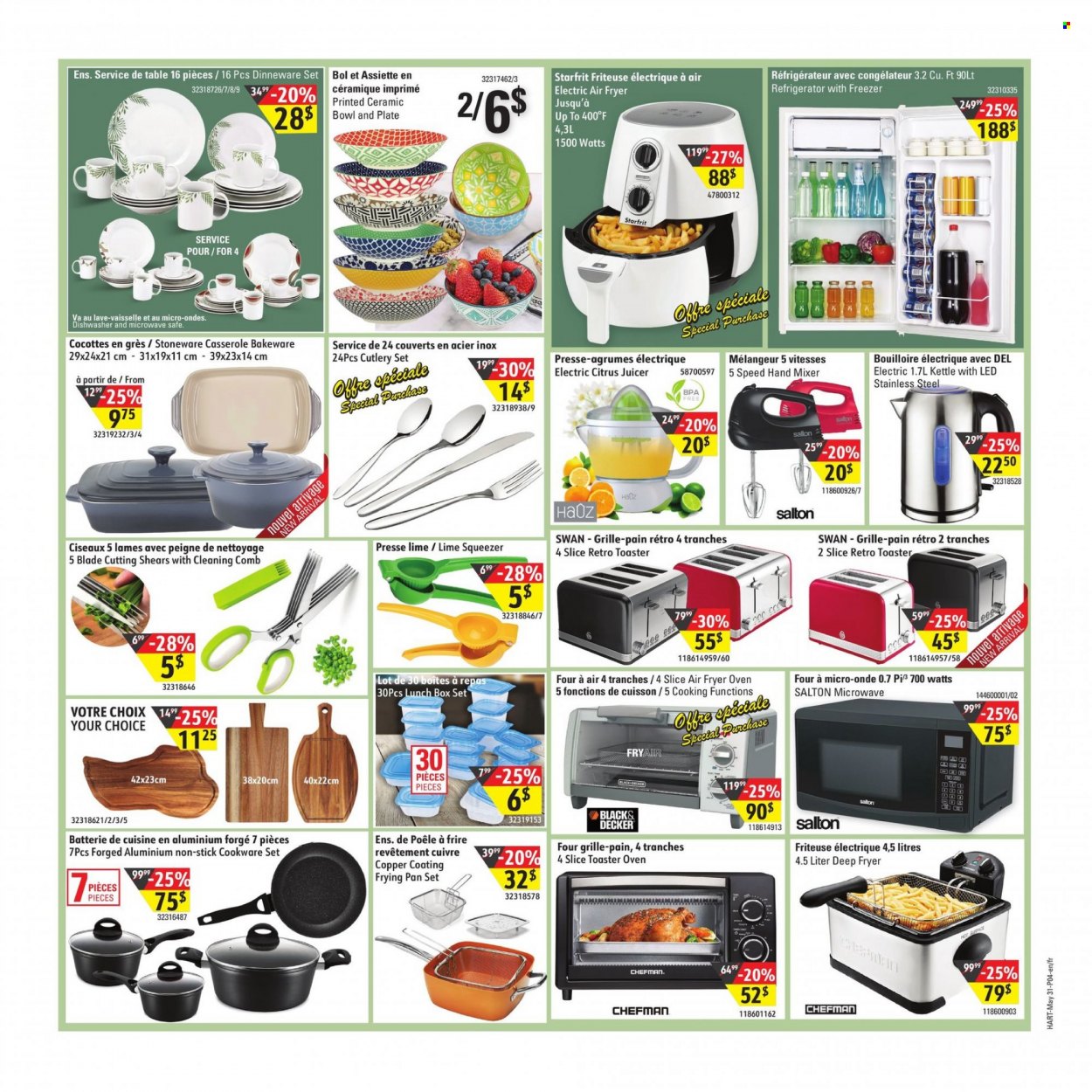 thumbnail - Hart Stores Flyer - May 31, 2023 - June 13, 2023 - Sales products - safe, cookware set, plate, pan, casserole, cutlery set, squeezer, bakeware, stoneware, meal box, deep fryer, mixer, hand mixer, kettle, juicer, table. Page 4.