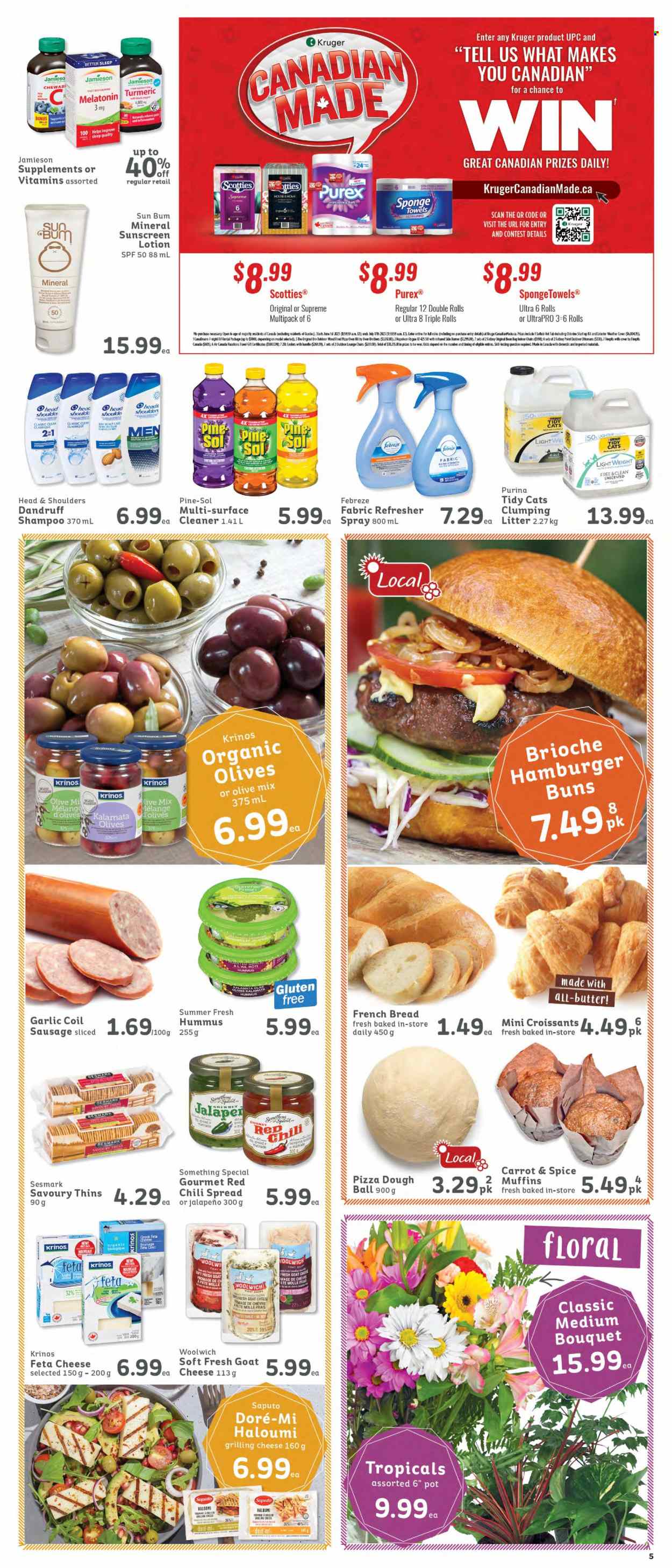 thumbnail - IGA Simple Goodness Flyer - June 02, 2023 - June 08, 2023 - Sales products - bread, buns, burger buns, brioche, french bread, muffin, sausage, hummus, feta, grilling cheese, Thins, olives, spice. Page 5.