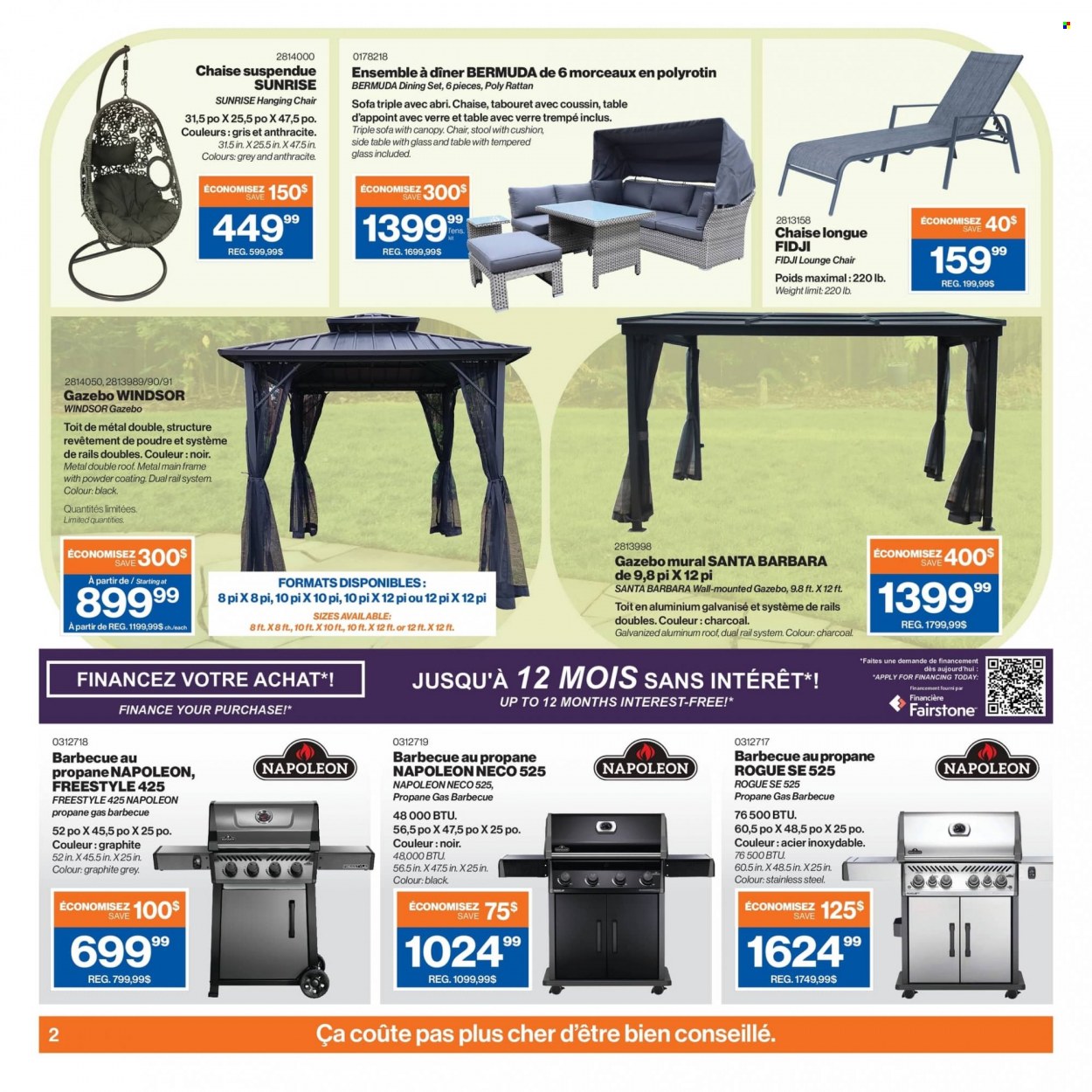 thumbnail - Patrick Morin Flyer - June 08, 2023 - June 14, 2023 - Sales products - dining set, table, stool, chair, sofa, chaise longue, lounge, sidetable, hanging chair, gazebo. Page 2.
