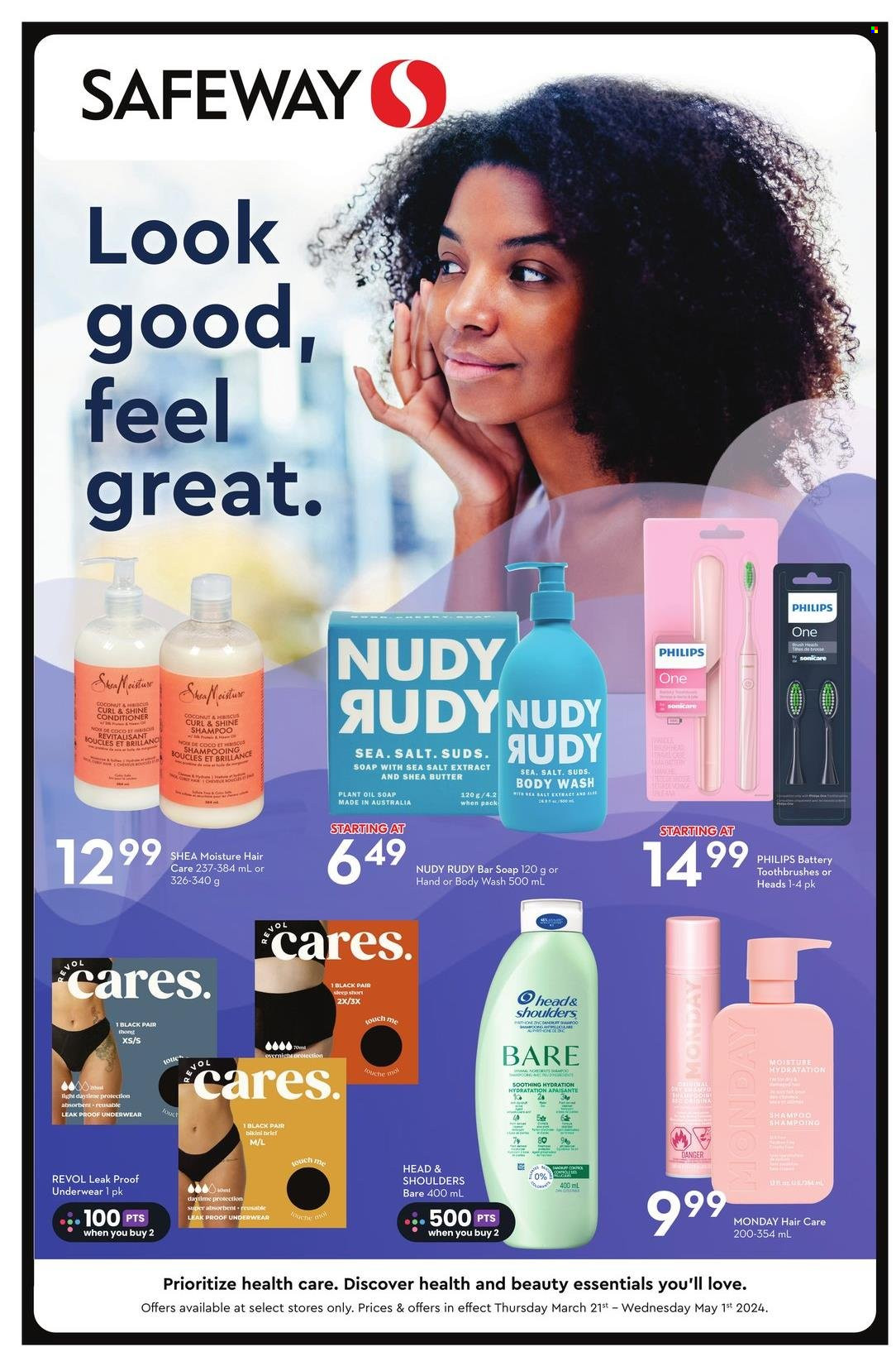 thumbnail - Safeway Flyer - March 21, 2024 - May 01, 2024 - Sales products - body wash, shampoo, soap bar, soap, hair products, toothbrush, conditioner, Head & Shoulders, Philips. Page 1.