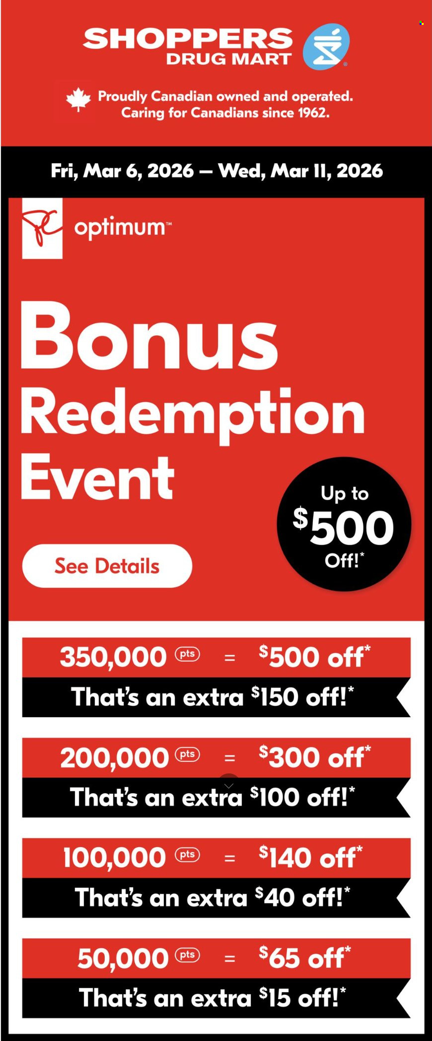 Shoppers Drug Mart flyer - March 06, 2026 - March 11, 2026. Page 1