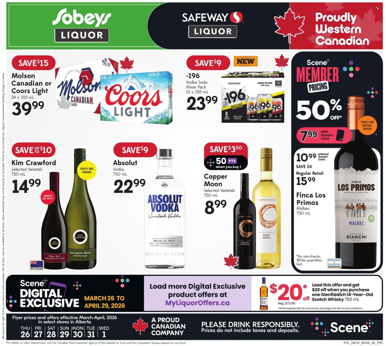 Sobeys Liquor flyer - March 26, 2026 - April 01, 2026. Page 1