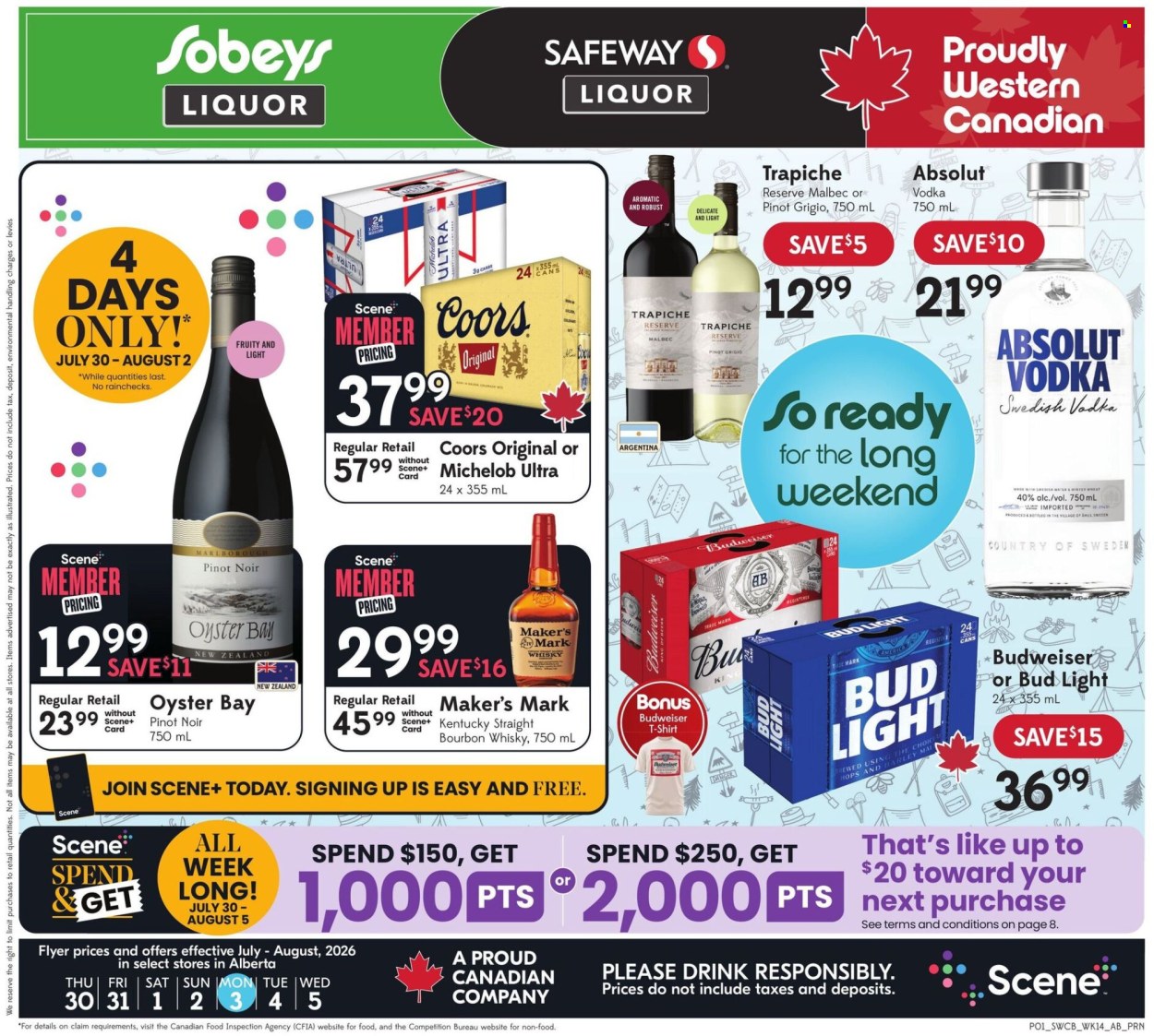 Circulaire Sobeys Liquor - 30 Juillet 2026 - 05 Août 2026. Page 1