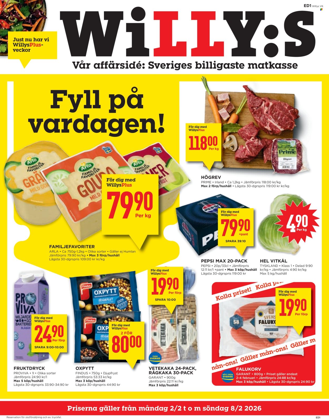 Willys reklamblad - 2/2 2026 - 8/2 2026. Sida 1