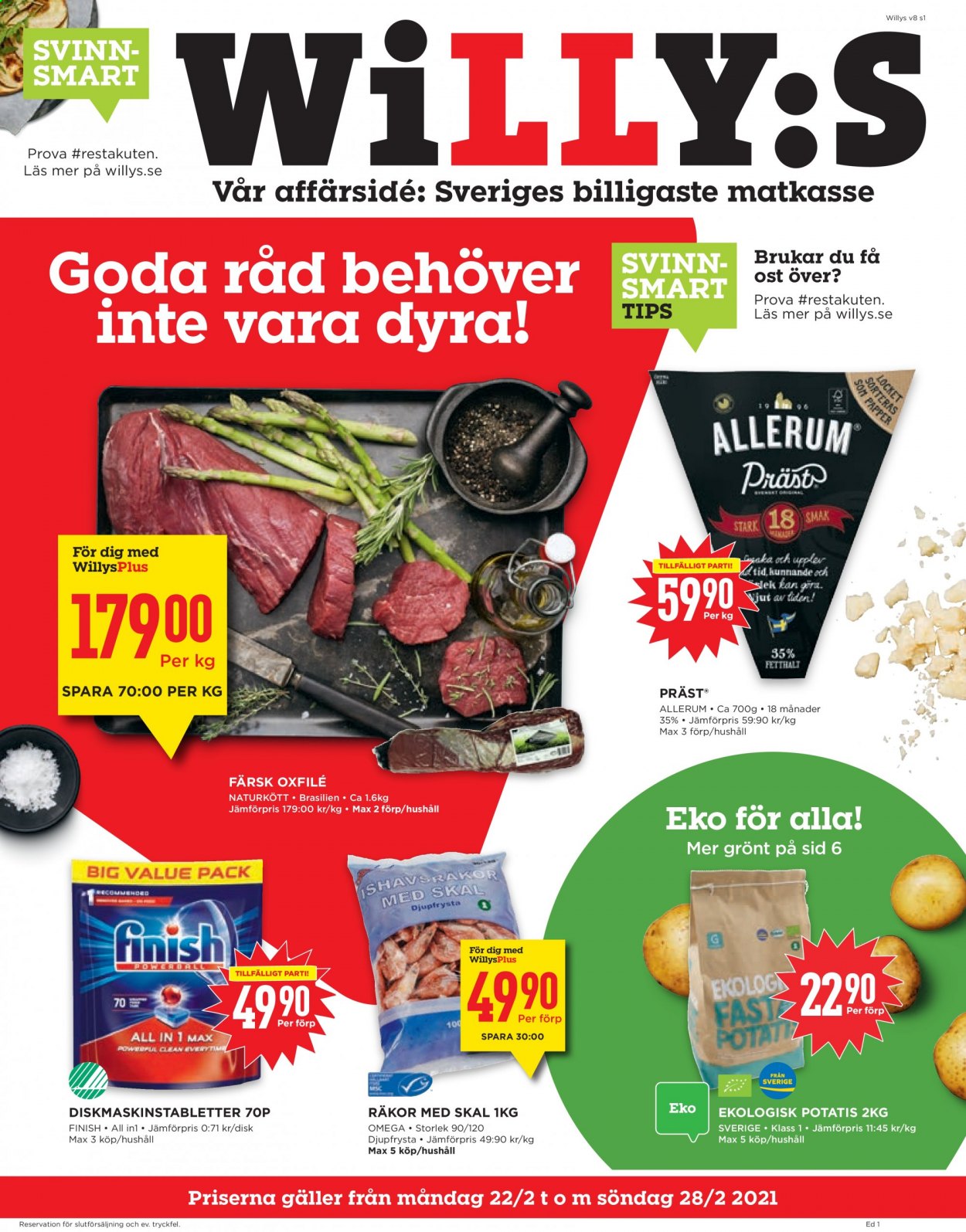 Willys reklamblad - 22/2 2021 - 28/2 2021. Sida 1