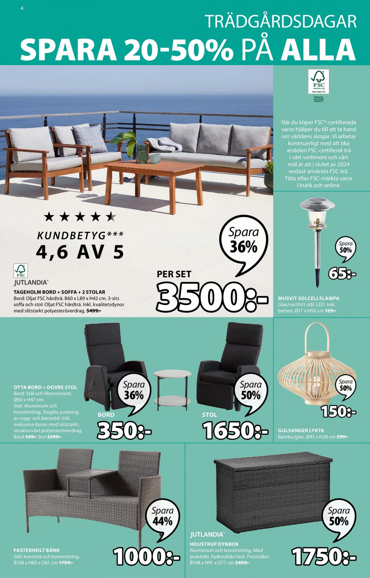 thumbnail - JYSK reklamblad - 7/3 2021 - 20/3 2021 - varor från reklamblad - stol, 3-sits soffa, soffa, bänk, lykta, bord. Sida 4.