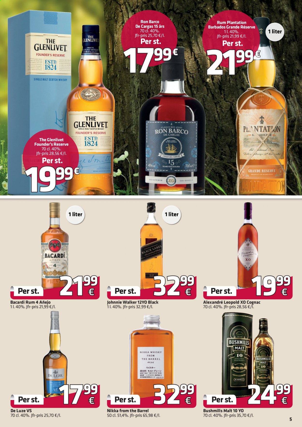 thumbnail - Fleggaard reklamblad - 24/3 2021 - 27/4 2021 - varor från reklamblad - whisky, Bacardi, Bushmills, cognac, rum, Plantation, scotch whisky, Glenlivet, Johnnie Walker, Irish Whiskey, Scotch. Sida 6.