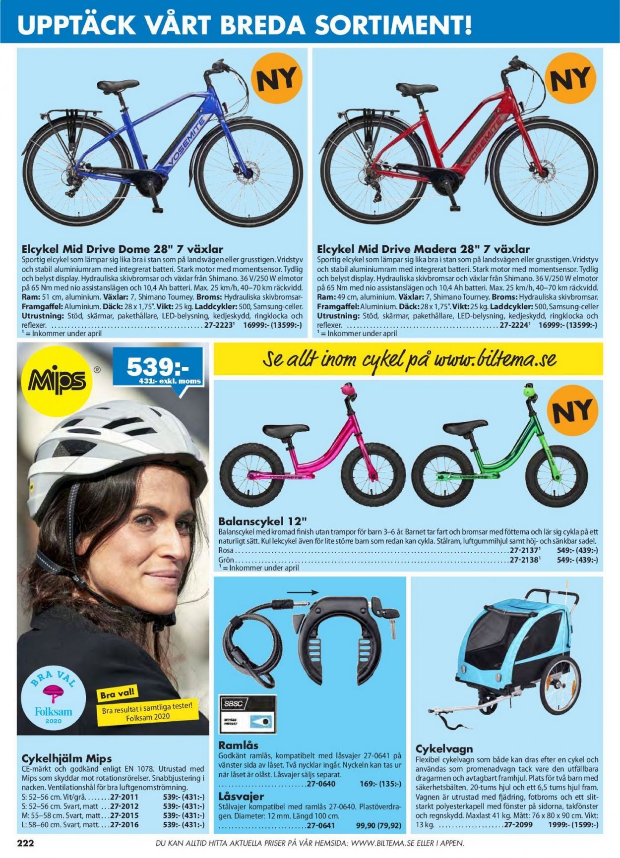 thumbnail - Biltema reklamblad - varor från reklamblad - Samsung, ram, Shimano, cykel. Sida 222.