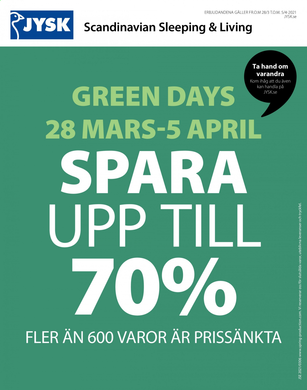 JYSK reklamblad - 28/3 2021 - 5/4 2021. Sida 1
