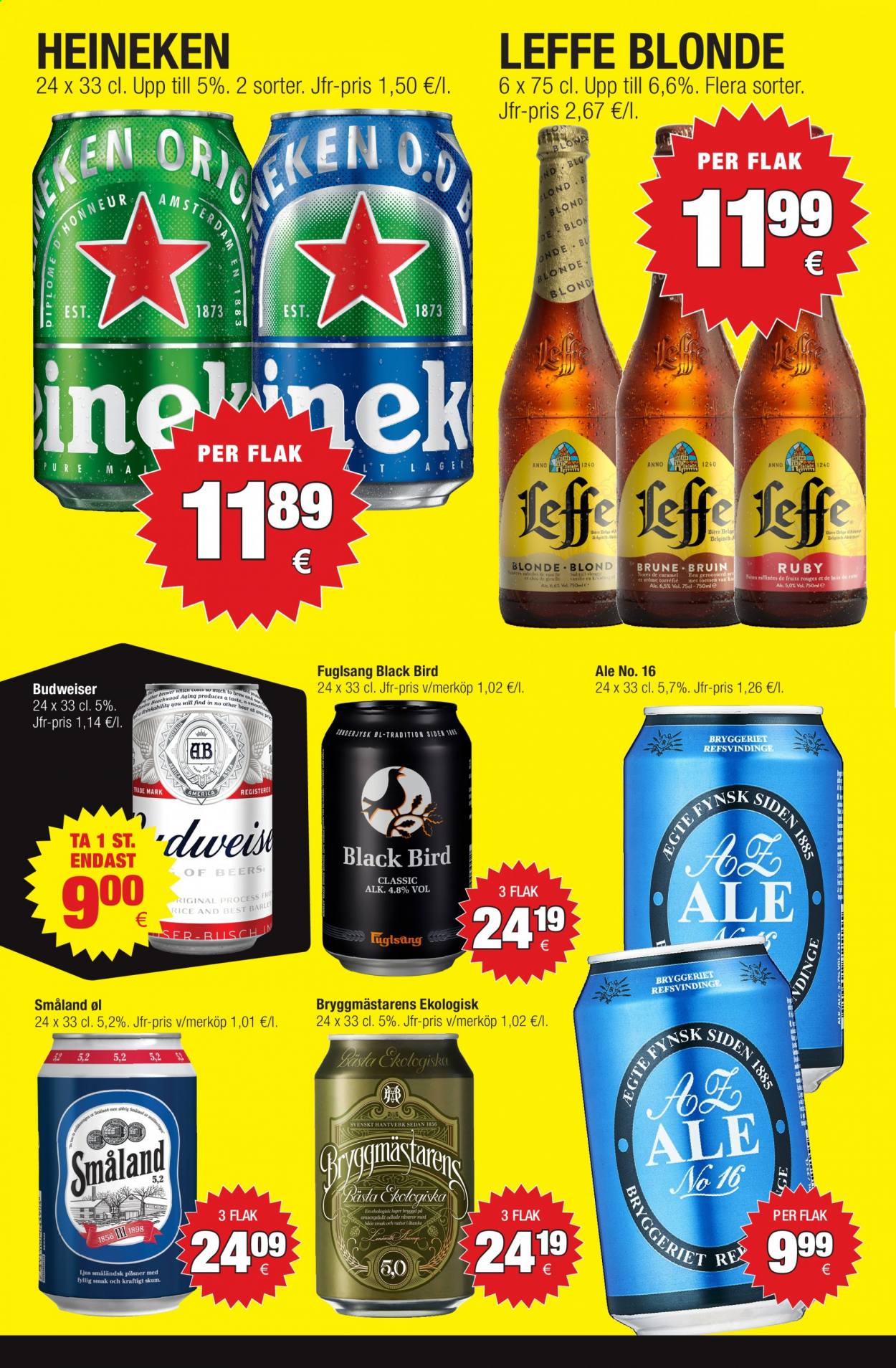 thumbnail - Calle reklamblad - 28/4 2021 - 25/5 2021 - varor från reklamblad - Budweiser, Leffe, Småland, öl. Sida 6.
