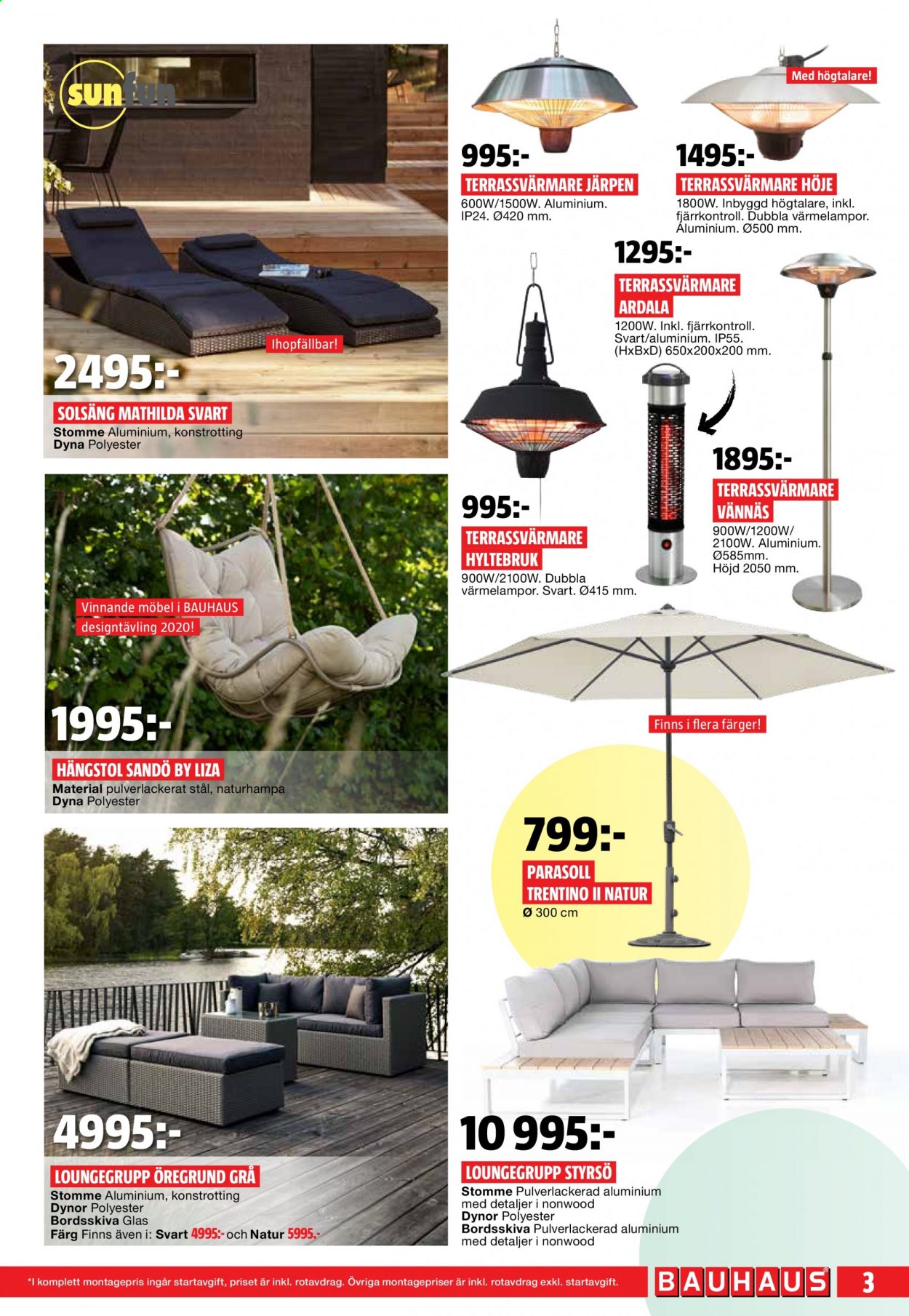 thumbnail - Bauhaus reklamblad - 24/5 2021 - 6/6 2021 - varor från reklamblad - parasoll. Sida 3.