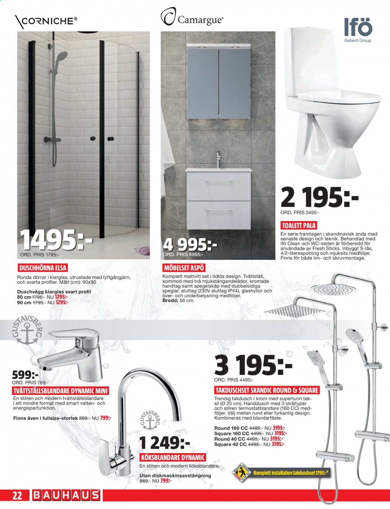 thumbnail - Bauhaus reklamblad - 7/6 2021 - 20/6 2021 - varor från reklamblad - tvättställsblandare, köksblandare, duschhörna, handdusch, takdusch, tvättställ, toalett, eluttag. Sida 22.