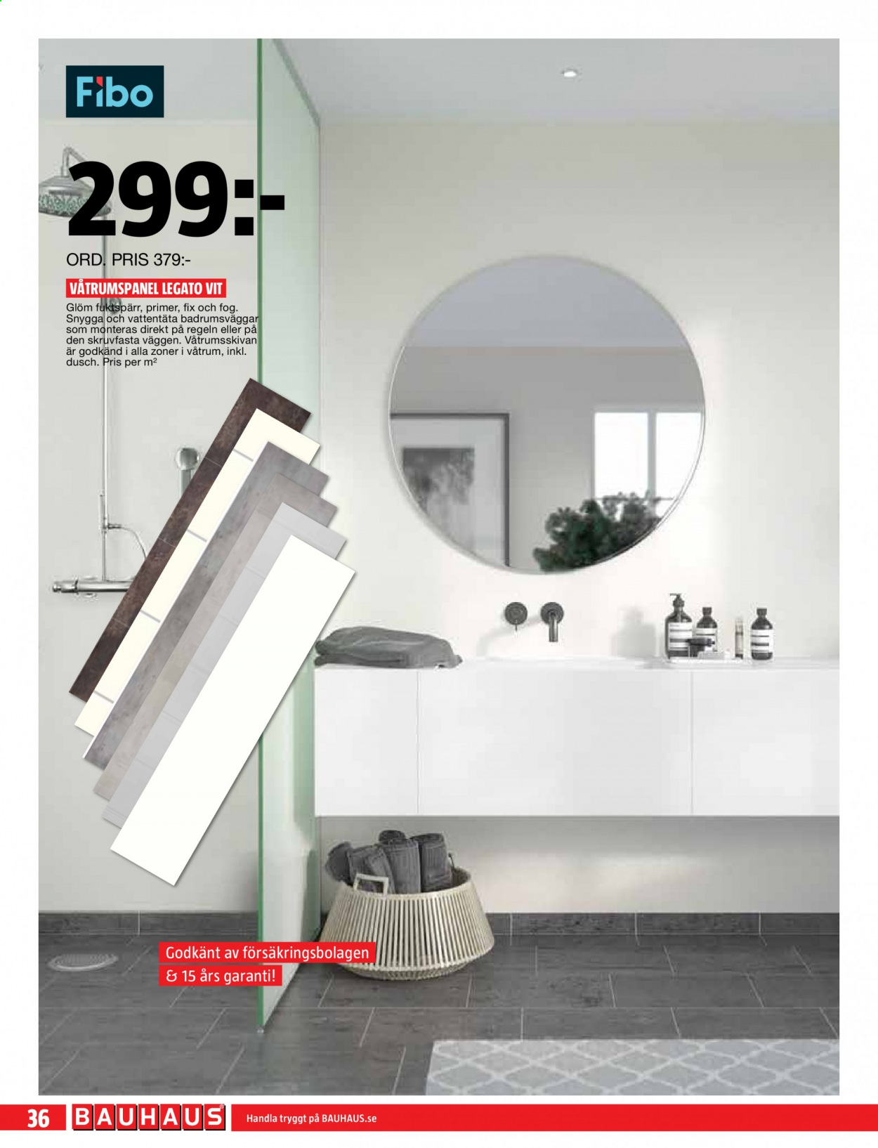 thumbnail - Bauhaus reklamblad - 21/6 2021 - 4/7 2021 - varor från reklamblad - vatrumspanel. Sida 36.