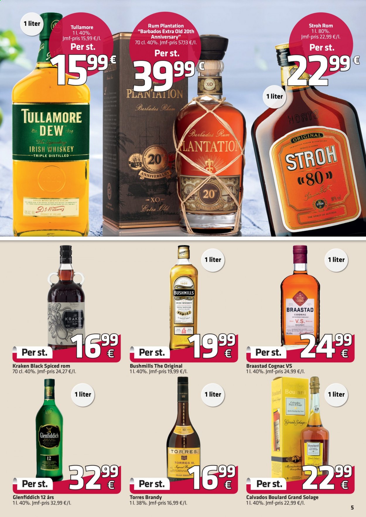 thumbnail - Fleggaard reklamblad - 30/6 2021 - 27/7 2021 - varor från reklamblad - whisky, Braastad Cognac, brandy, Bushmills, calvados, cognac, rum, Plantation, Stroh, Tullamore Dew, Glenfiddich, Irish Whiskey, tree. Sida 7.