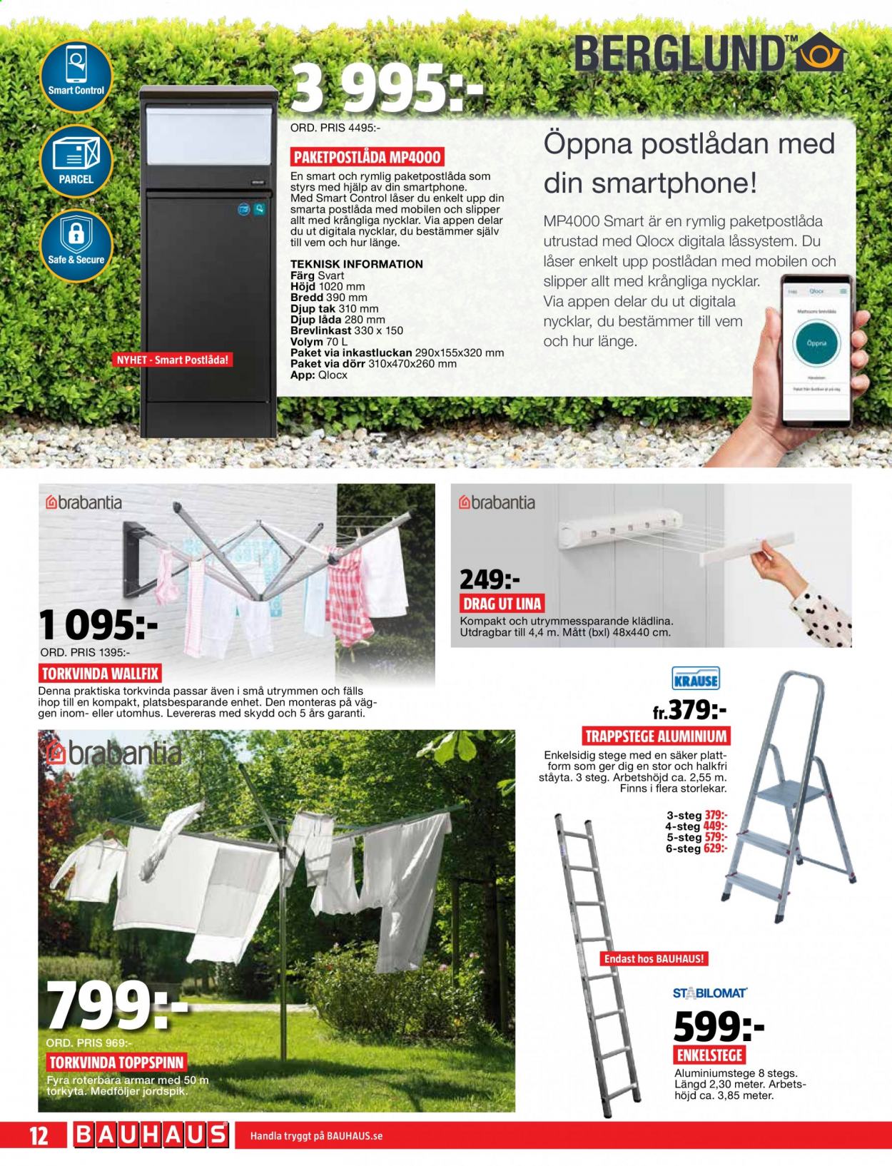 thumbnail - Bauhaus reklamblad - 5/7 2021 - 8/8 2021 - varor från reklamblad - enkelstege, stege, trappstege, dörr. Sida 12.