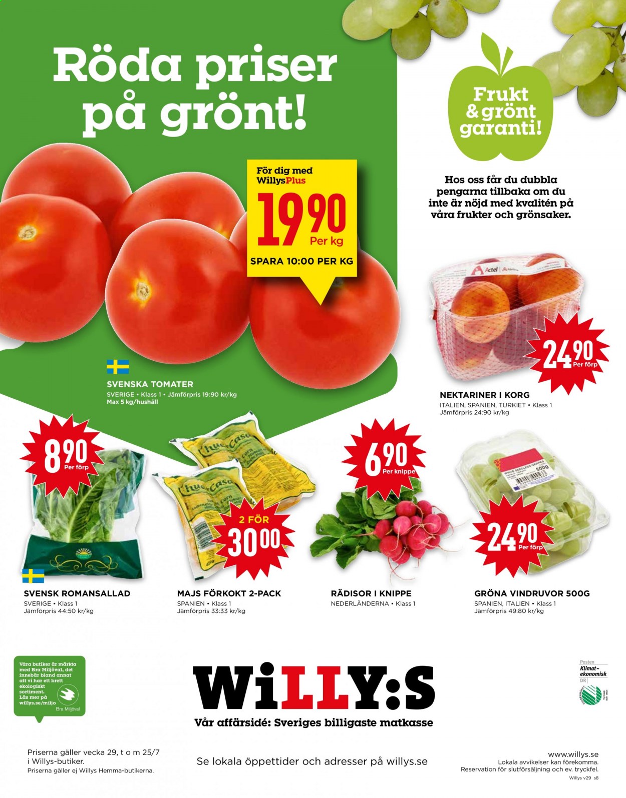 thumbnail - Willys reklamblad - 19/7 2021 - 25/7 2021 - varor från reklamblad - tomater, romansallad, majs. Sida 8.