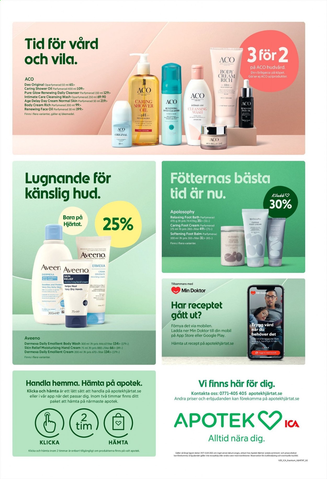 thumbnail - ICA reklamblad - 2/8 2021 - 8/8 2021 - varor från reklamblad - Aveeno, kroppstvätt, cleanser. Sida 7.