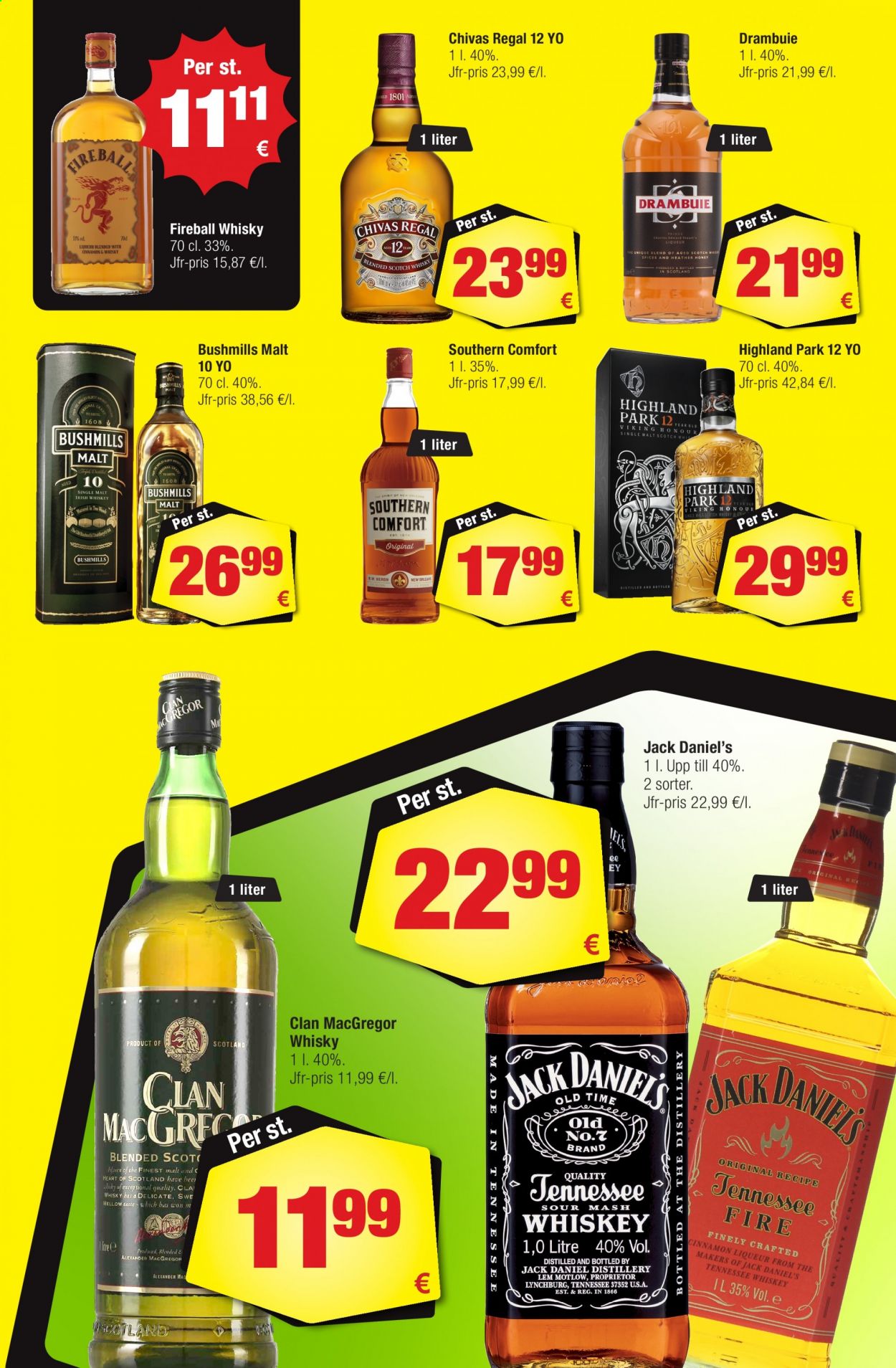 thumbnail - Calle reklamblad - 25/8 2021 - 28/9 2021 - varor från reklamblad - whisky, Blended Scotch Whisky, Bushmills, Drambuie, Highland Park, liqueur, scotch whisky, Southern Comfort, Tennessee whiskey, Irish Whiskey, Jack Daniel's, Chivas Regal. Sida 7.