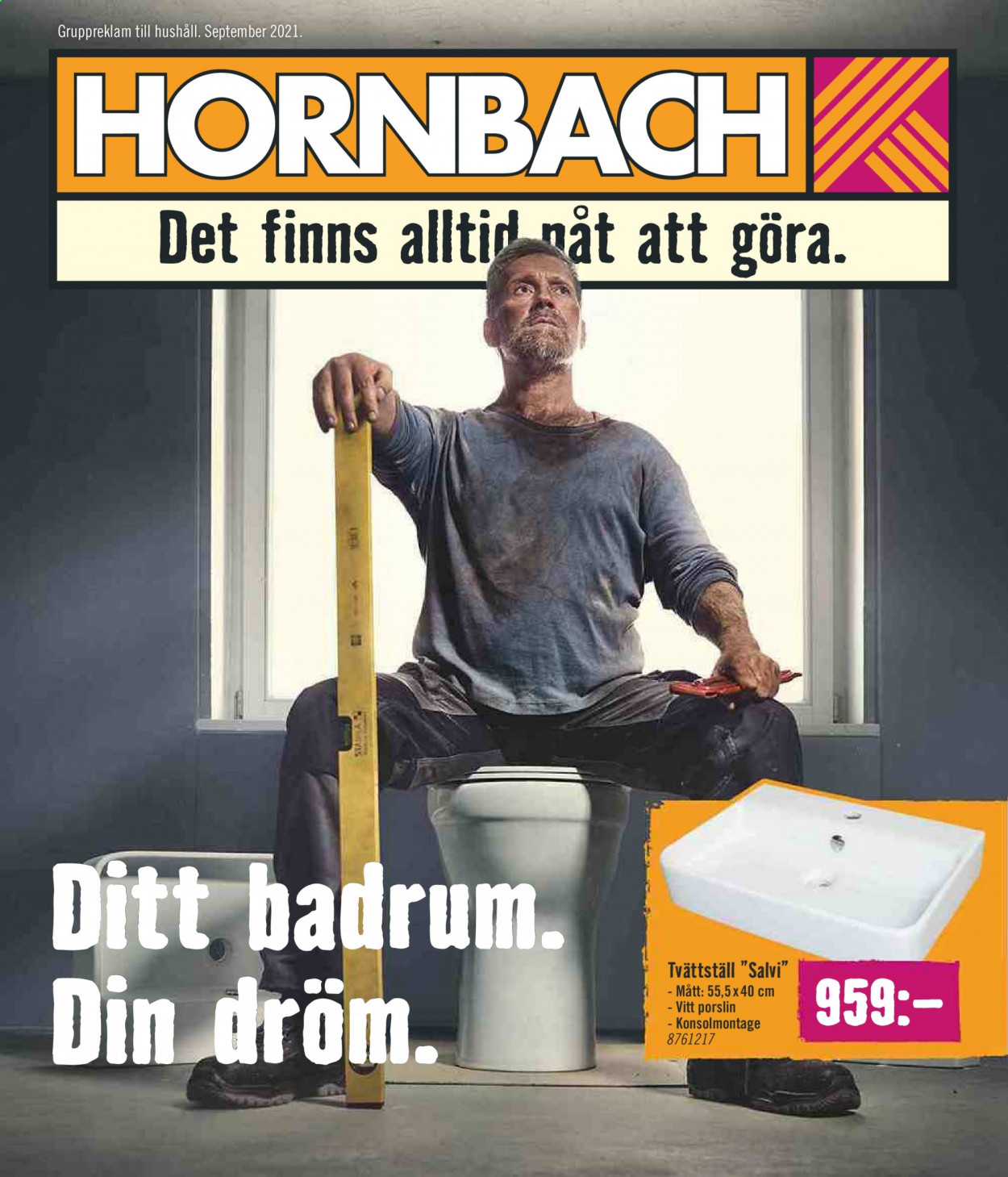 thumbnail - Hornbach reklamblad - 27/8 2021 - 22/9 2021 - varor från reklamblad - tvättställ. Sida 1.