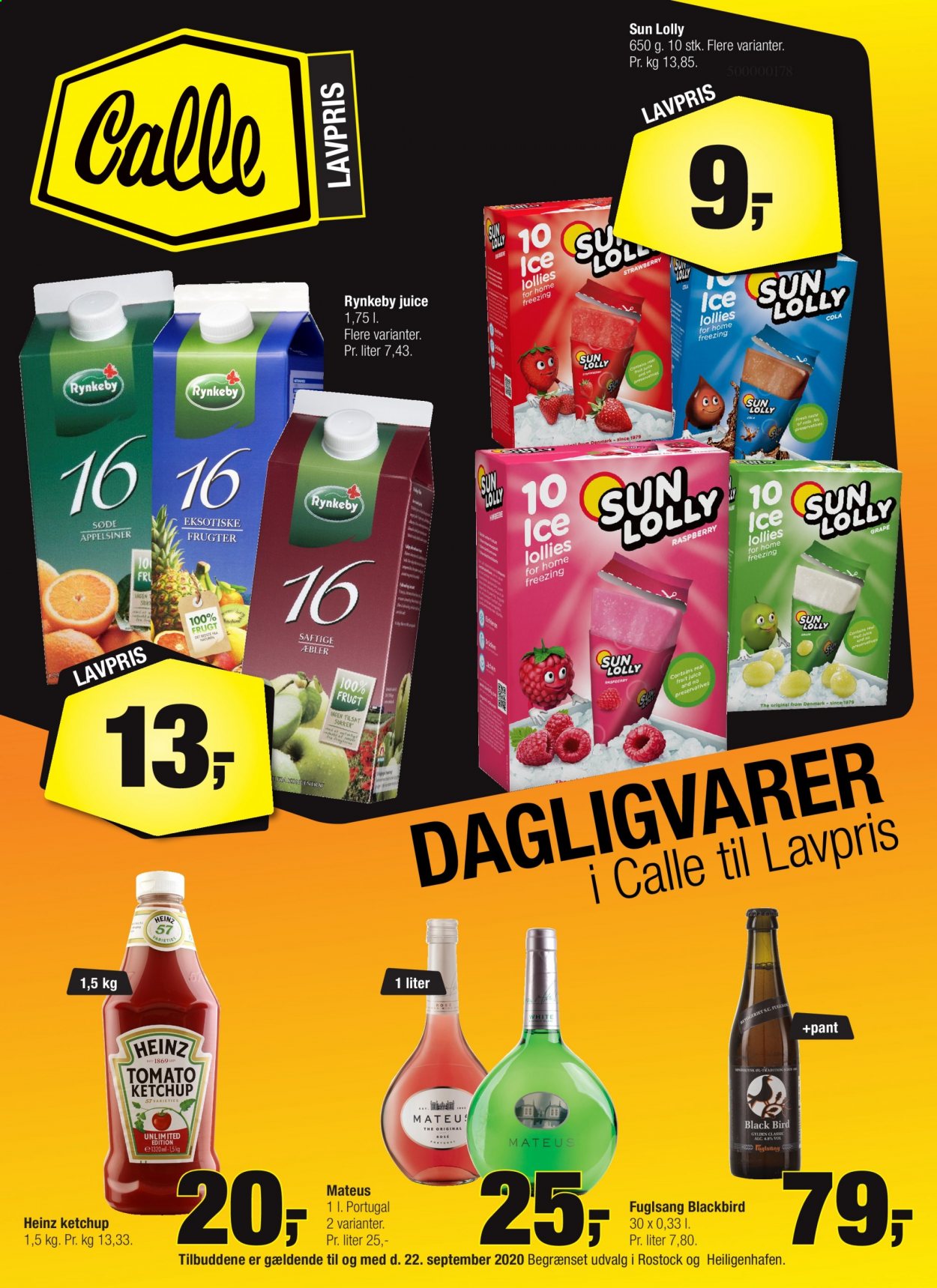 Calle reklamblad - 1/9 2021 - 22/9 2021 - varor från reklamblad - juice, ketchup, Heinz, sukker, Öl och alkoholfria öl. Sida 1.