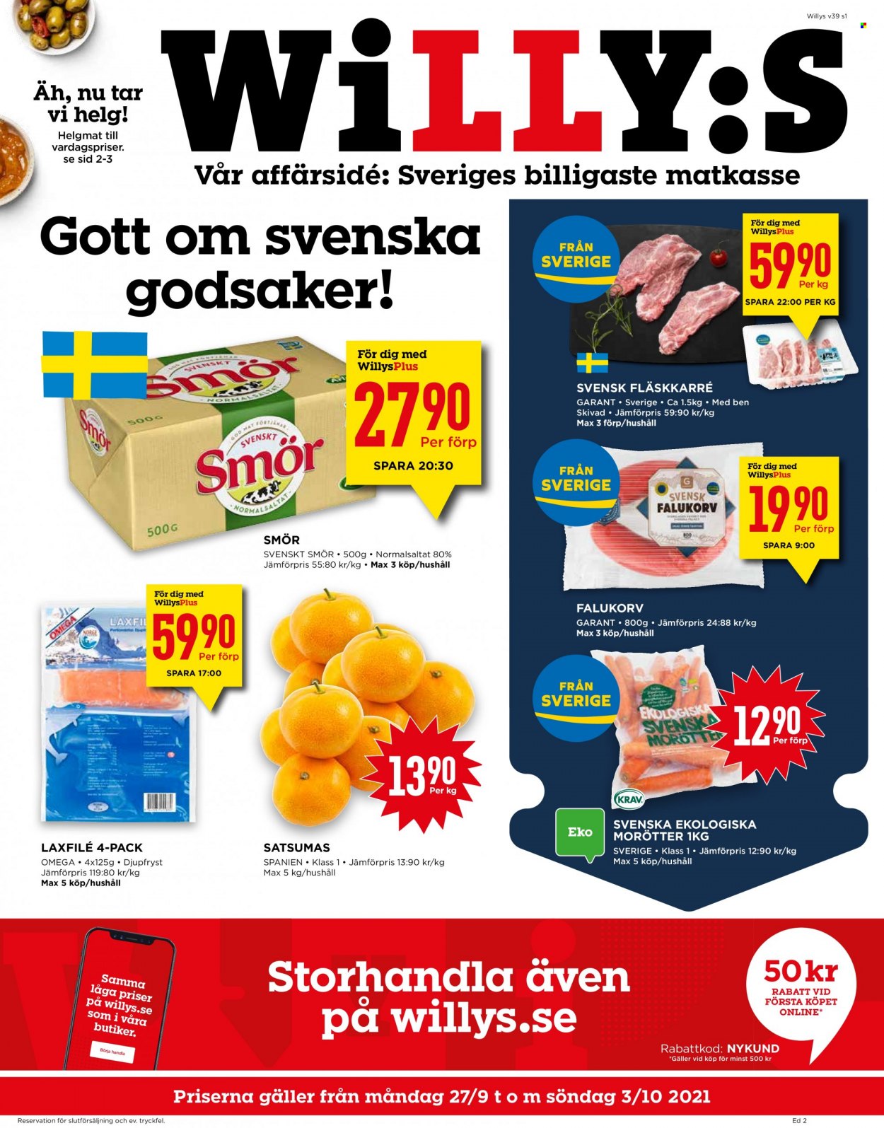 Willys reklamblad - 27/9 2021 - 3/10 2021. Sida 1
