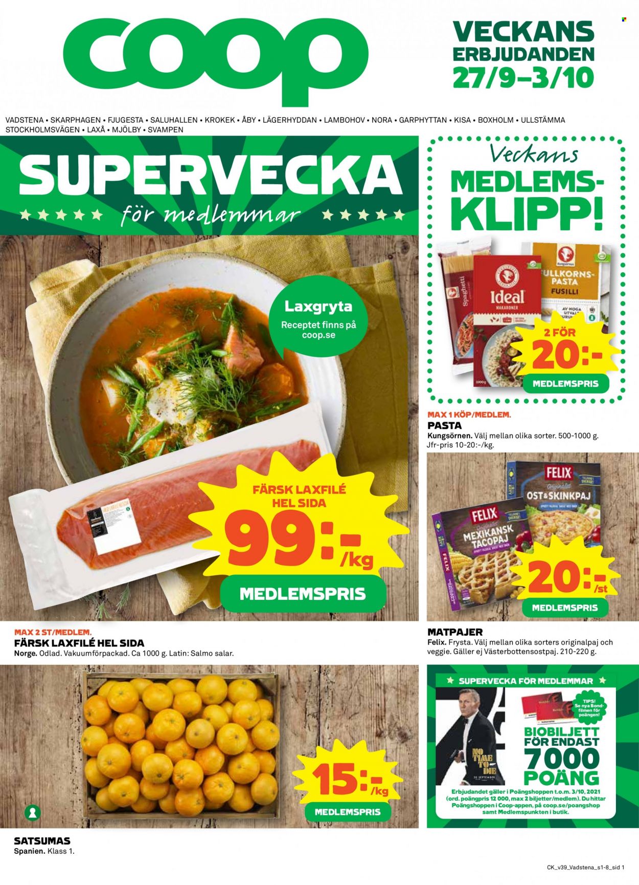Coop reklamblad - 27/9 2021 - 3/10 2021. Sida 1