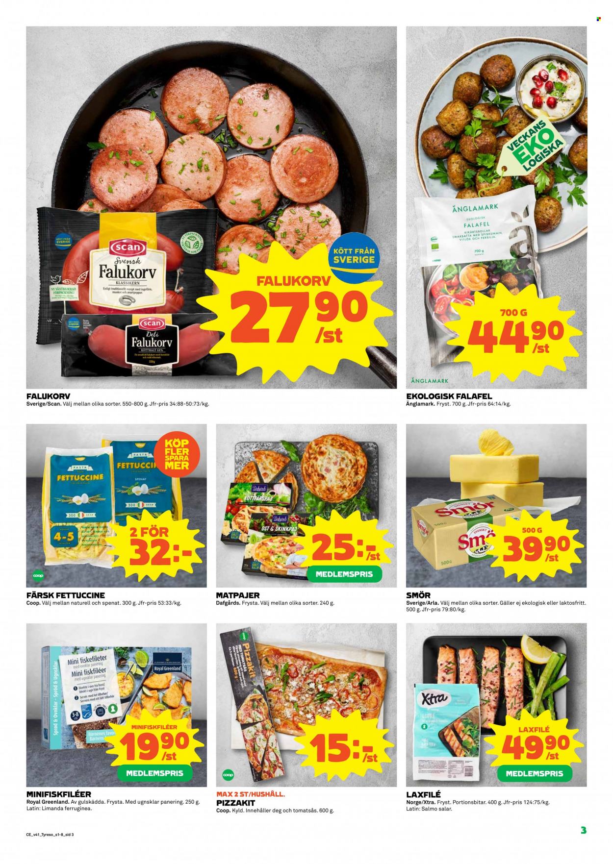 thumbnail - Coop reklamblad - 11/10 2021 - 17/10 2021 - varor från reklamblad - spenat, lax, ost, Arla, smör, tomatsås. Sida 3.