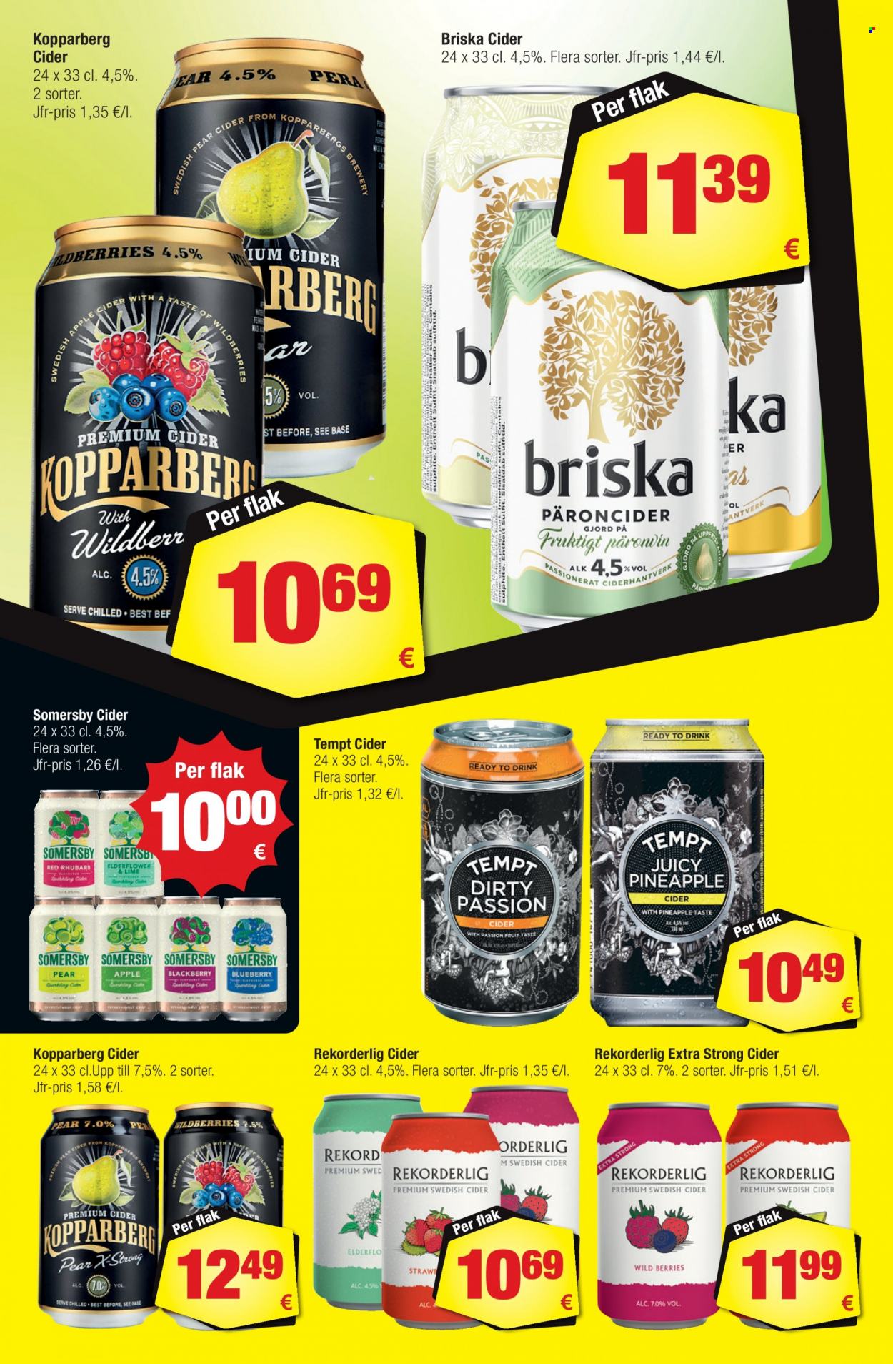 thumbnail - Calle reklamblad - 13/10 2021 - 9/11 2021 - varor från reklamblad - Kopparberg, öl, äpplen, drink, Somersby, cider, Briska, rekorderlig cider. Sida 7.