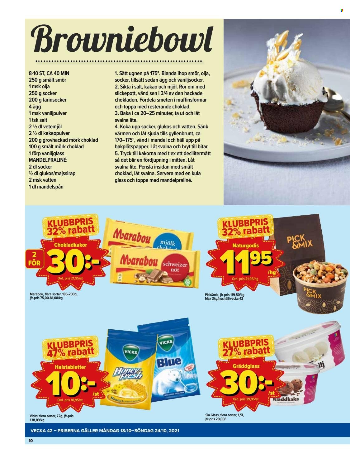 thumbnail - Östenssons reklamblad - 18/10 2021 - 24/10 2021 - varor från reklamblad - mjölk, ägg, smör, gräddglass, naturgodis, choklad, olja, mandel, bakplåtspapper. Sida 10.